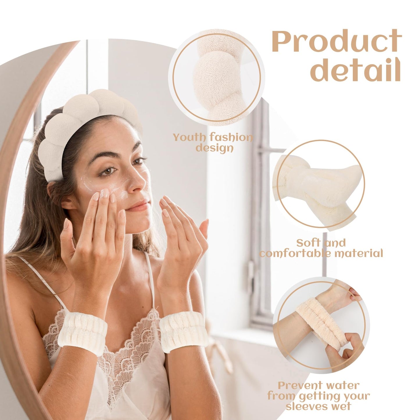 ATROCH SPA Headband for Women - Soft & Comfortable Makeup Head band for Face Wash - 4 Pcs Bubble Skincare Headbands & Wristband Set for Girls, Ideal for Washing Face, Makeup, and Skin Care Routine