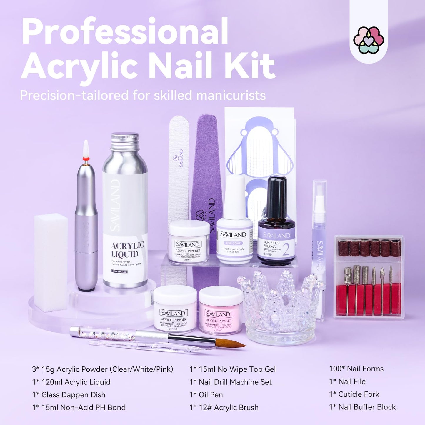 SAVILAND Acrylic Nail Kit - Professional Nail Drill & Tools Kit with Liquid & Powder Set for DIY Home Use