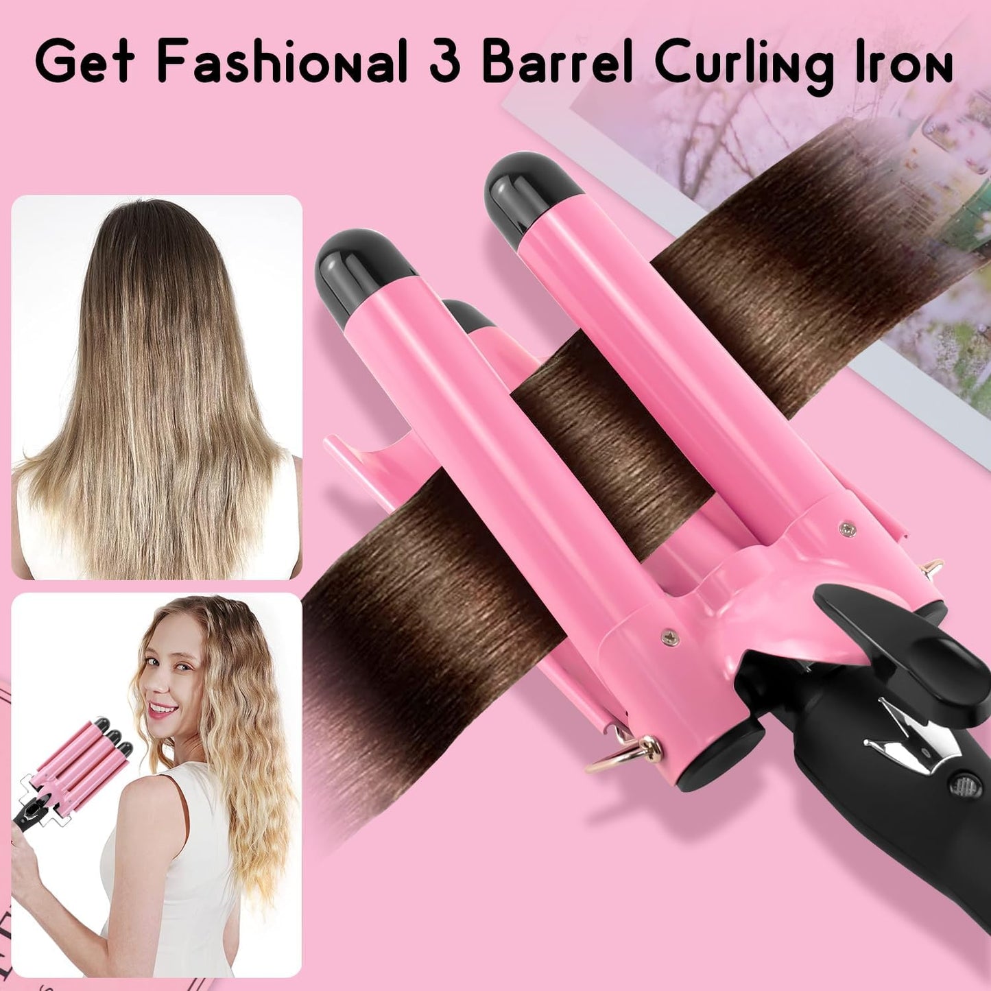 3 Barrel Curling Iron Hair Crimper: Aleath Dual Voltage Adjustable Temperature Three Barrels Hair Waver - Ceramic 1 inch Curler Wand