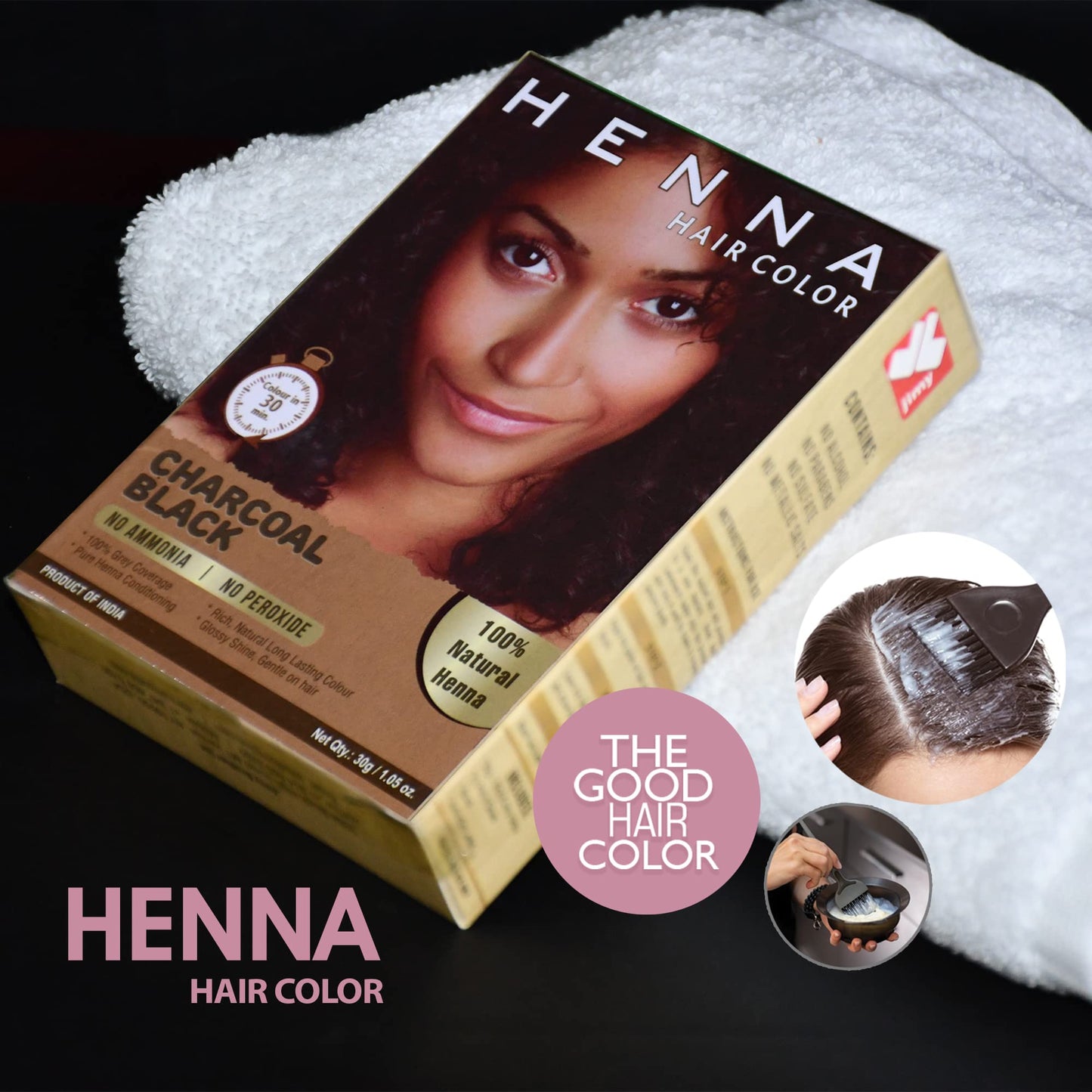 HENNA HAIR COLOR 30 Minute Black Henna Hair Dye: Enriched with Herbs, Harsh Chemical-Free Semi-Permanent Henna Hair Color for Men and Women (Charcoal Black)