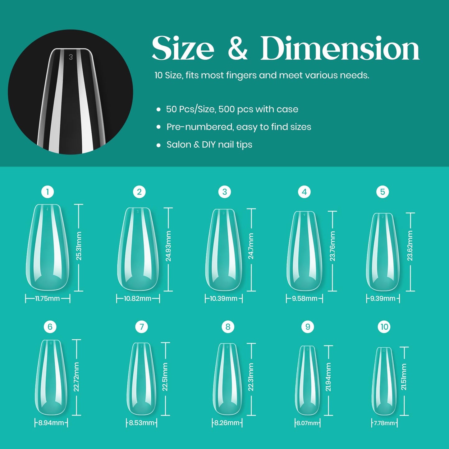 Beetles Gel Nail Kit Nail Tips 500Pcs Medium Coffin Pre Shaped Clear Full Cover False Nails for Gel Art Polish Soak Off Lamp Easy Nail Extensions Acrylic False Press on Nail Tips