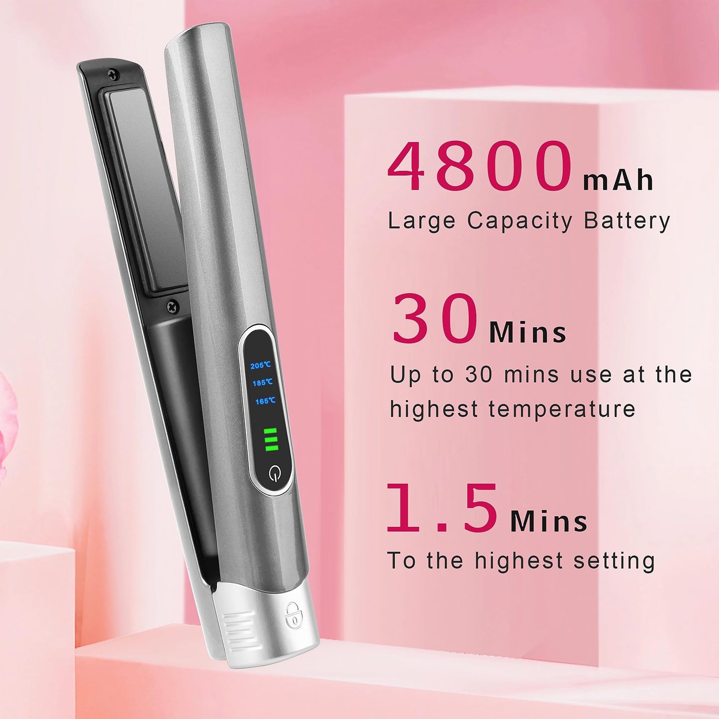 Cordless Hair Straightener and Curler, 2 in 1 Portable Mini Flat Iron & Curling, Fast Heating & Titanium Plate Straightener Curling Iron with 3 Adjustable Temp, LCD Temp Display
