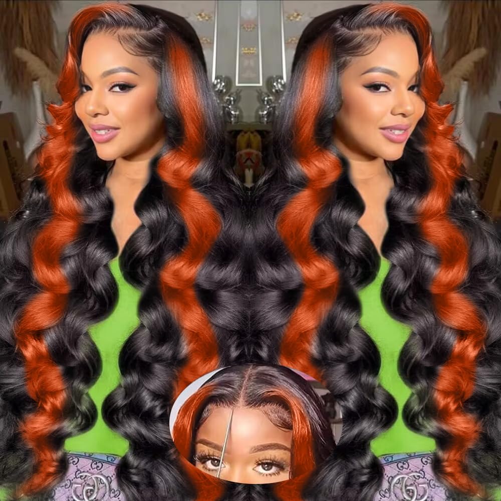 200% Density Wear And Go 9x6 Glueless Wigs Human Hair Pre Plucked Pre Cut For Beginners Ginger Body Wave Lace Front Wigs Human Hair For Black Women HD Lace Closure Colored Glueless Wig(22 INCH)