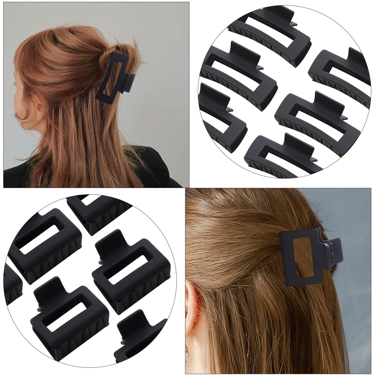 12 Pack Black Square Claw Clips, Big and Small Neutral Rectangle Hair Claw Clips, Non-slip Matte Large Hair Clips for Women,Strong Hold jaw clip for Thick Thin Hair