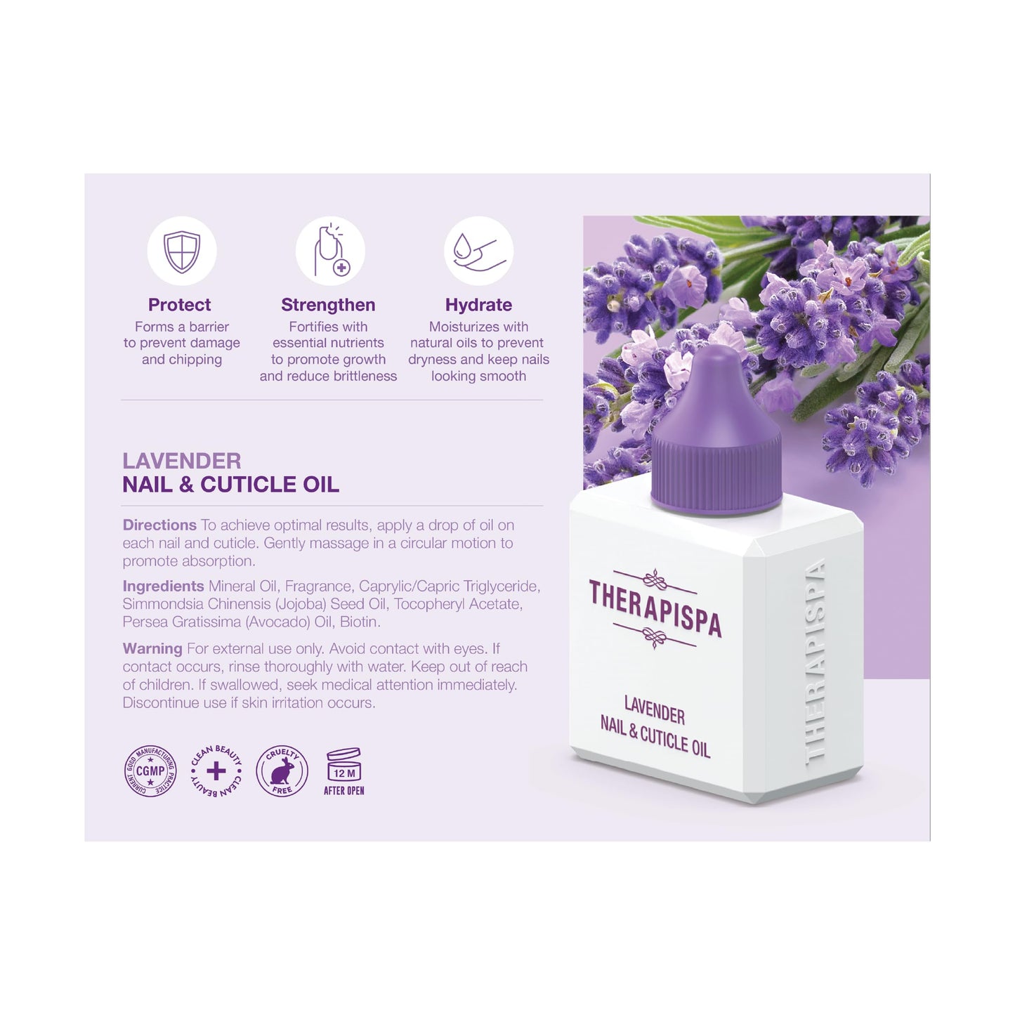 THERAPISPA Salon Professional Nail & Cuticle Oil – Advanced Repair & Strength for Dry, Brittle Nails | Enriched with Jojoba & Avocado Oils, Vitamin E and Biotin (B7) (Lavender, 2.0 fl oz)