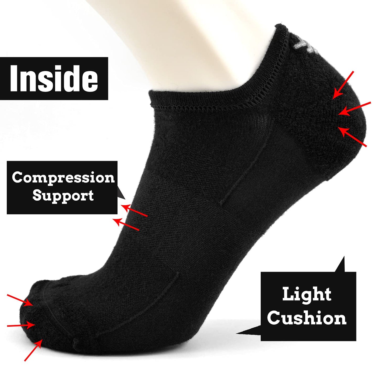 Busy Socks Women's Invisible Wool No Show Socks for Men, Men's Office Anti Slip Comfort Fit Walking Bowling Riding Running Cycling Socks, 3 Pairs, Medium, Black
