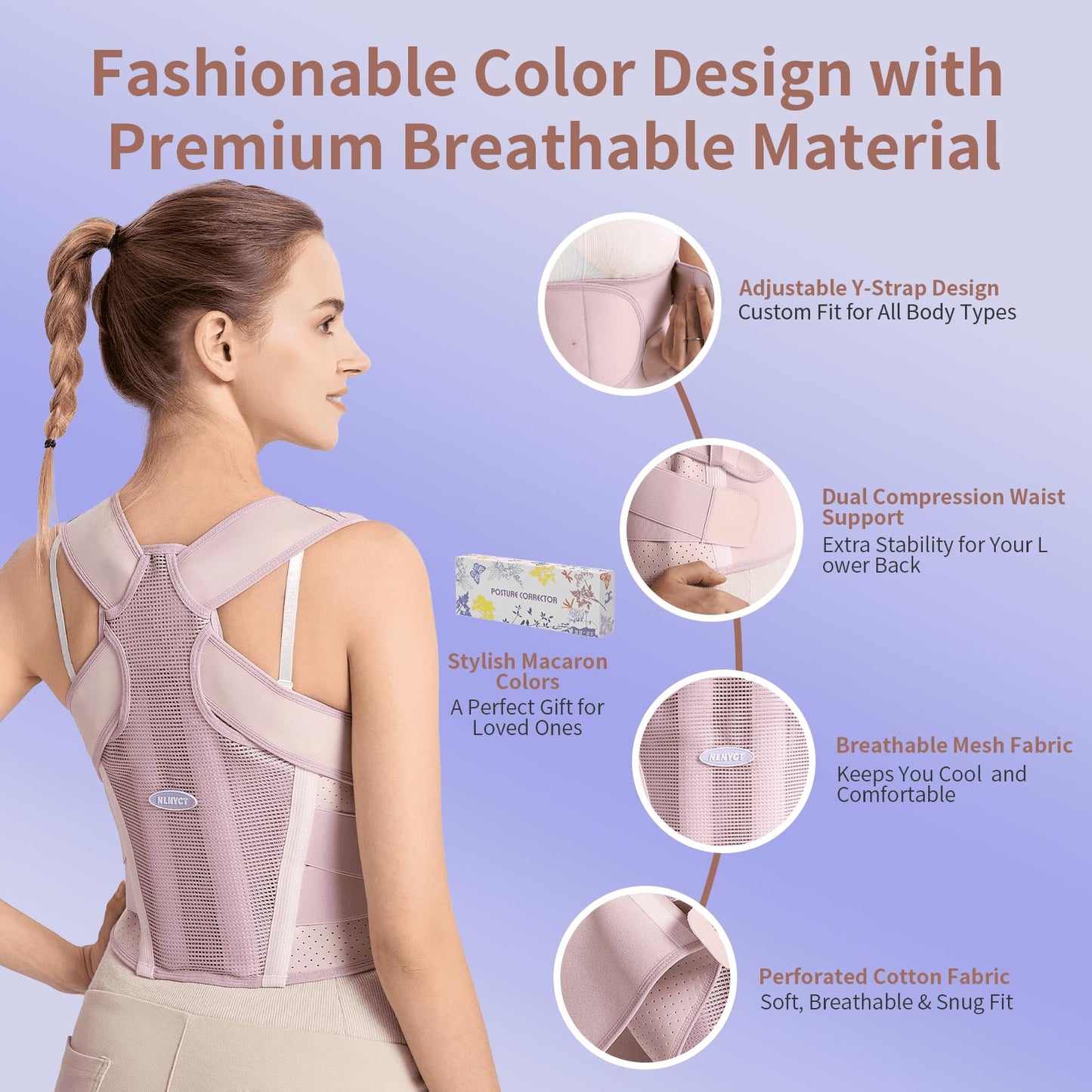 Posture Corrector for Women – 2-in-1 Back Brace with Shoulder Support, Adjustable Full Back Straightener for Upper & Lower Back Pain Relief, Hunchback, Scoliosis & Spine Alignment (M Waist 32”- 41” )