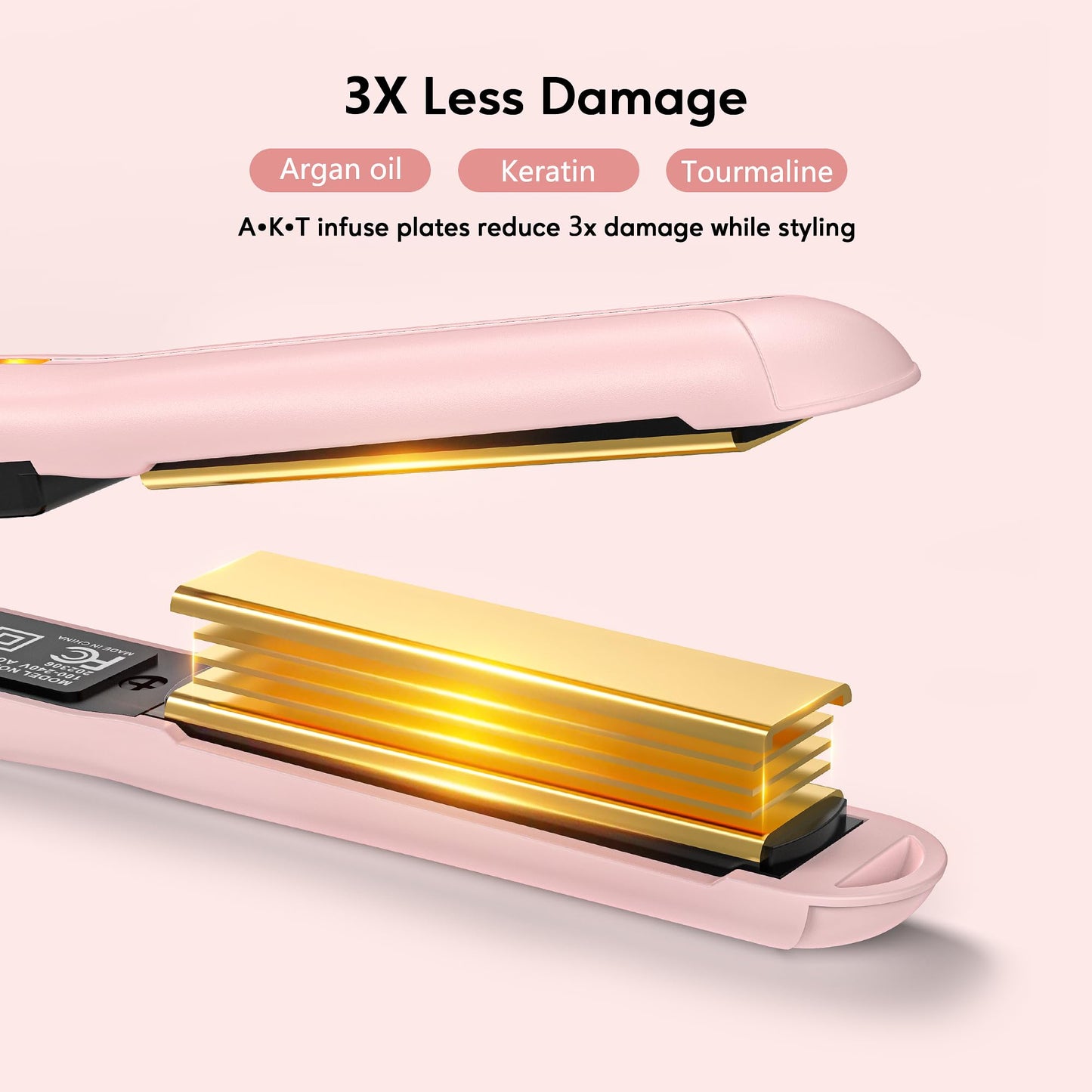 Terviiix Mini Flat Iron Hair Straightener, Adjustable Temperature, Travel-Size, 1/2" Ceramic Plates, Dual Voltage, Auto-Off, Pink
