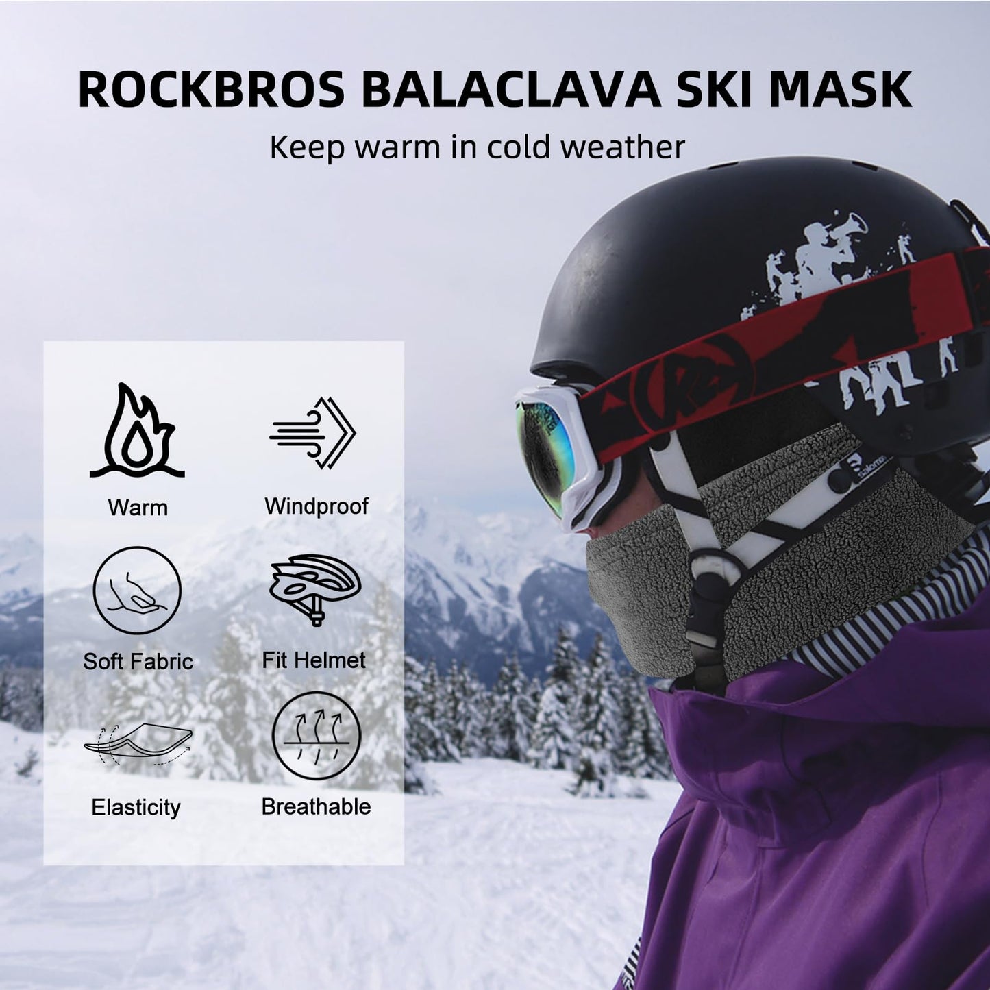 ROCKBROS Cold Weather Balaclava Ski Mask for Men Windproof Thermal Winter Scarf Mask Women Neck Warmer Hood for Cycling (Thick-Fleece DeepGray)