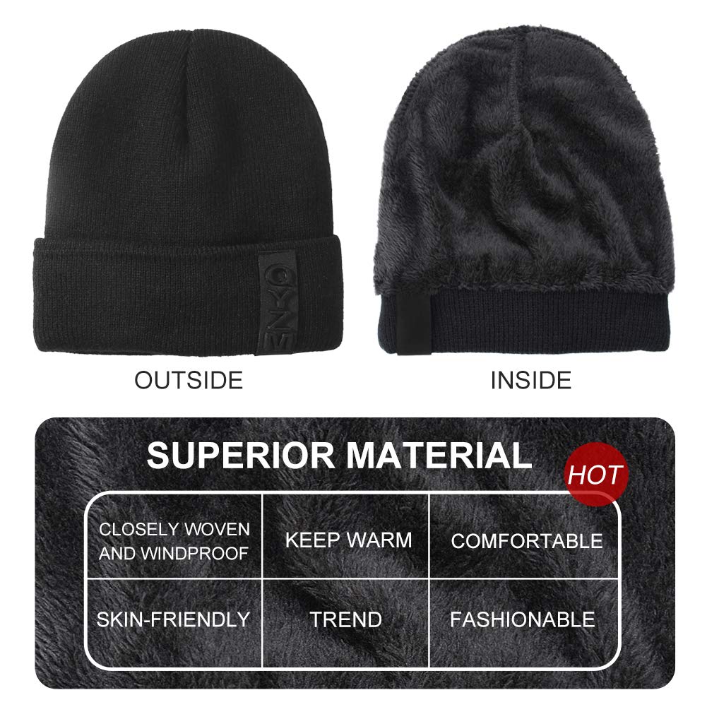 Hongtellor Knit Beanie Warm Thick Lined Hat Mens Winter Skull Cap Unisex Beanie Cap Black