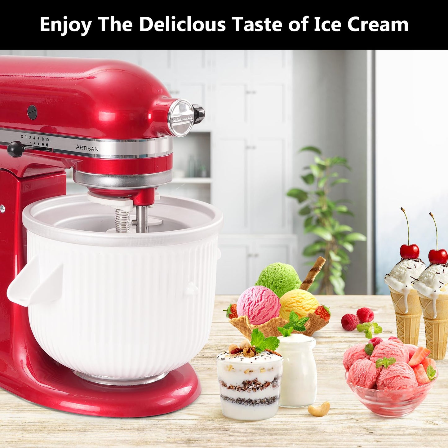 Ice Cream Maker Machines for Kitchenaid Stand Mixer,Compatible with Kitchen aid 4.5 QT and Larger Mixer,2-Quart Frozen Yogurt & Sorbet Gelato Maker,Dishwasher safe