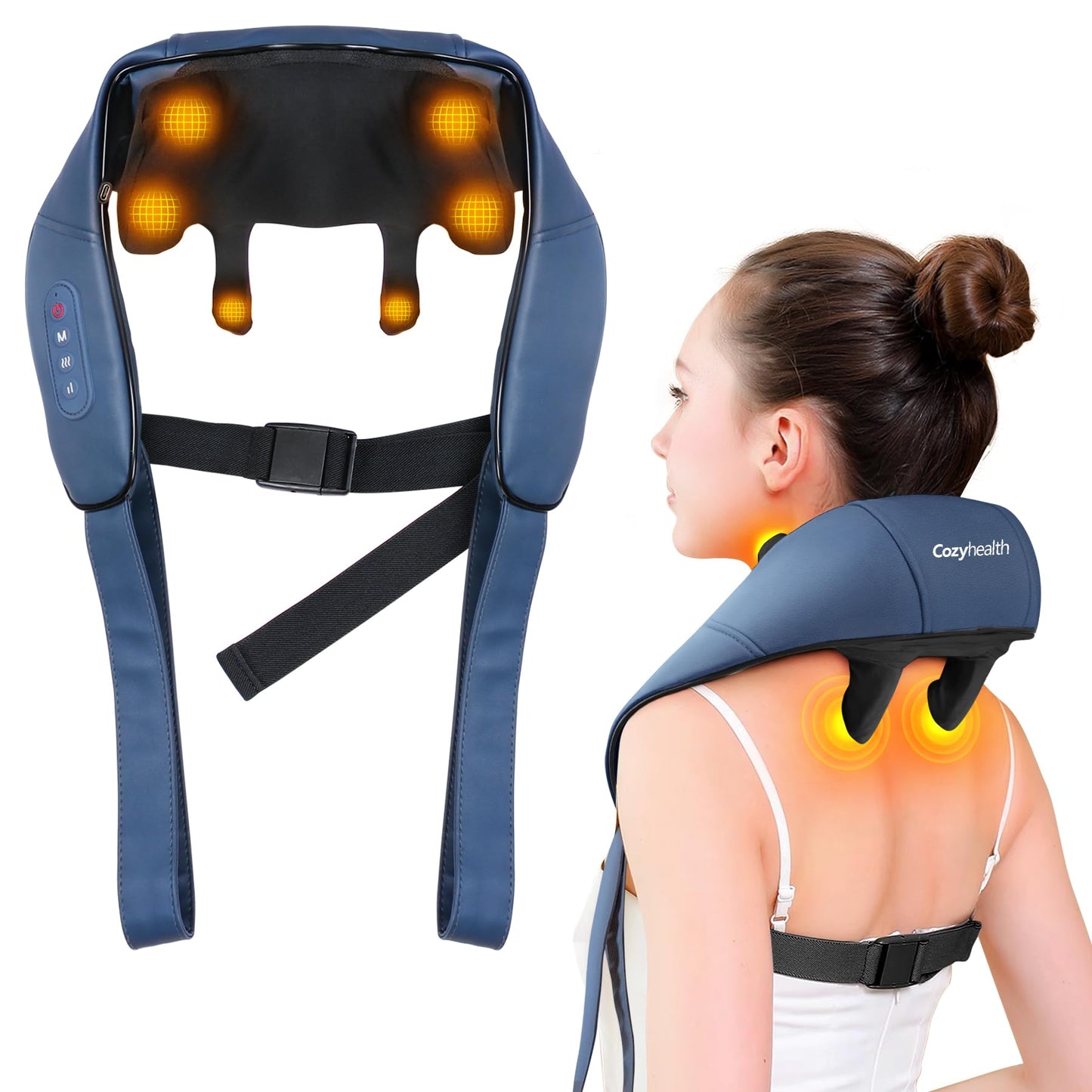 Cozyhealth Neck Massager for Neck and Shoulder with Heat, Shiatsu Neck and Upper Back Massager, Portable Cordless Electric Kneading Neck Massager for Pain Relief Deep Tissue (Dark Blue)