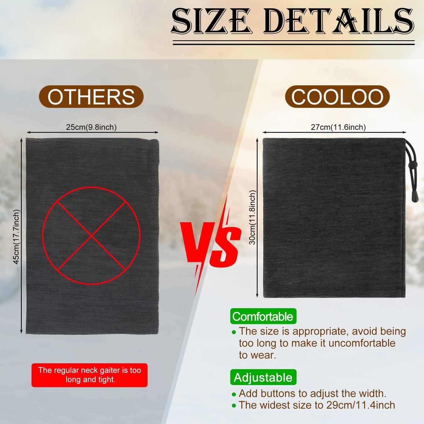 COOLOO Neck Warmer, 2 Pack Winter Neck Gaiter for Men Women Scarf Face Cover Skiing Sports