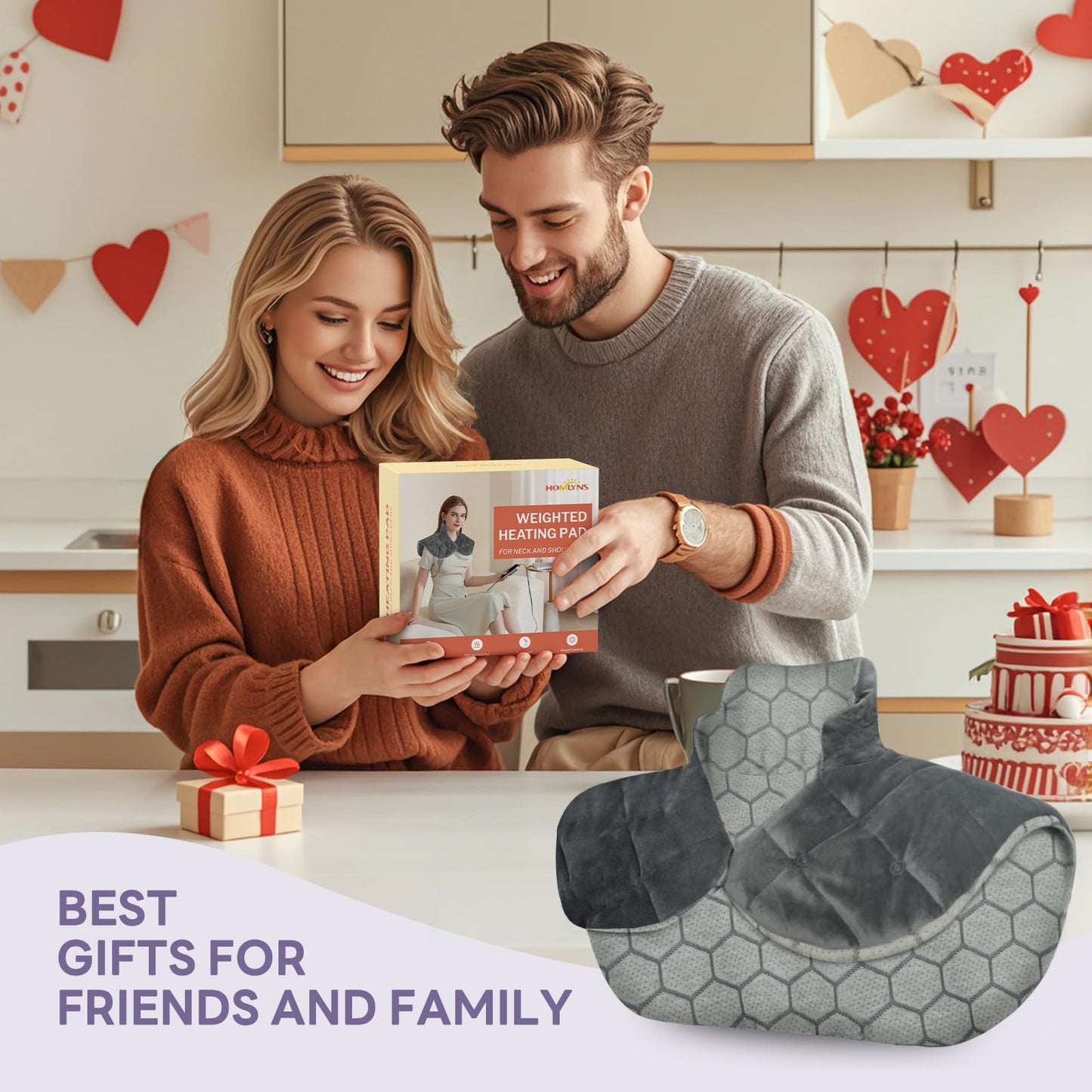 HOMLYNS Graphene Heating Pad for Neck and Shoulders, Birthday Gifts for Her Him Women Mom Wife Men Dad, 2.2lb Weighted Neck Heating Pad for Back Pain Relief, 10 Heat Levels & 4 Timer Settings