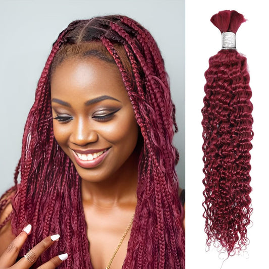 Human Braiding Hair 1 Bundle 50g 26 Inch Deep Water Wave Bulk Human Hair for Braiding No Weft 12A Brazilian Virgin Curly Human Hair Extensions for Boho Braids Wet and Wavy Red Burgundy Braiding Hair
