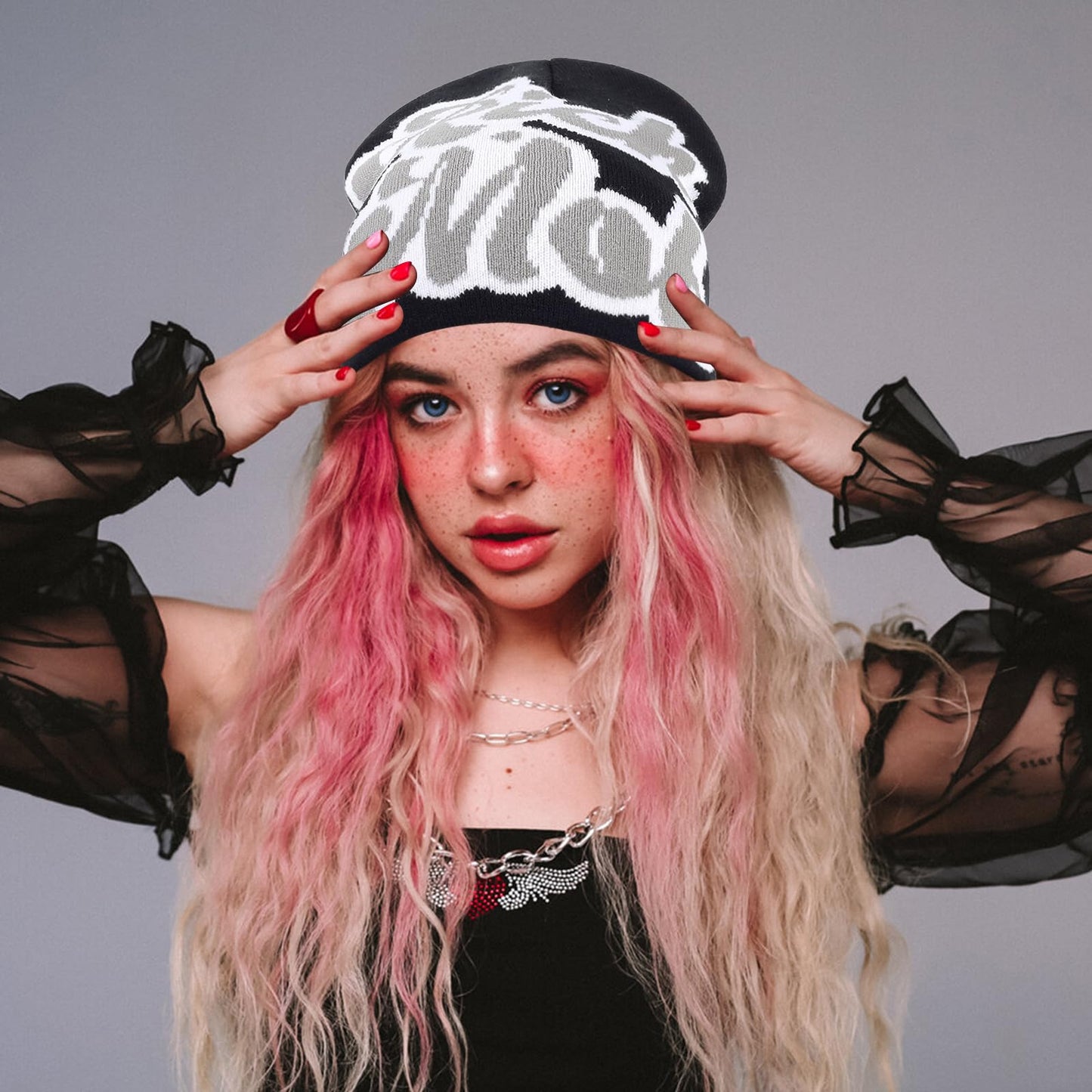 Qlauca 4Pcs Y2k Beanie Winter Knitted Graphic Beanie Warm Y2k Hat for Women Men