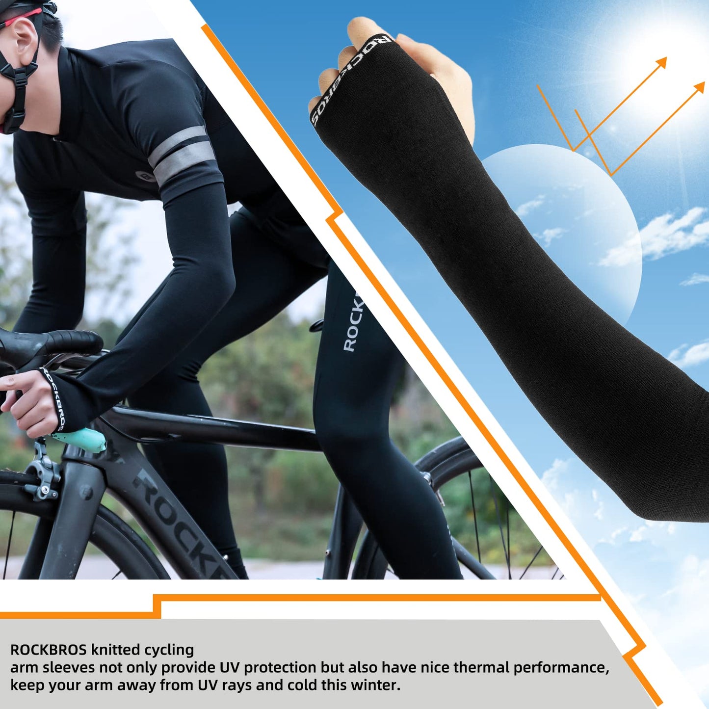 ROCKBROS Winter Arm Warmer Knit Long Arm Sleeves Warm for Women Men Running Cycling Sports Fingerless Driving Gloves
