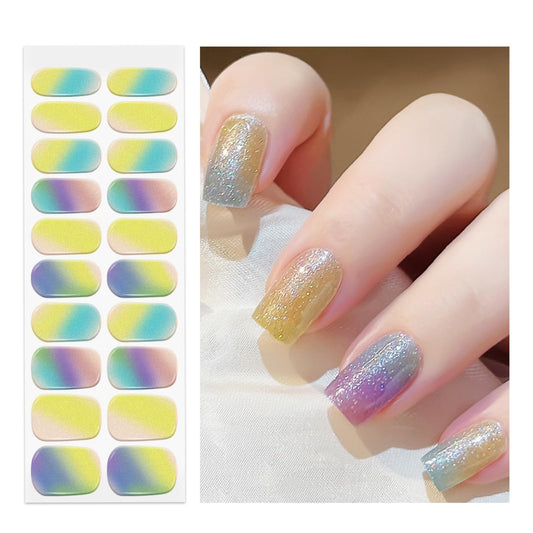 OAUEE Semi Cured Gel Nail Strips | 20 Gel Nail Stickers | Gel Nail Stickers With UV Light Required | Salon Quality, Easy Application And Removal(Fine Glitter Color)