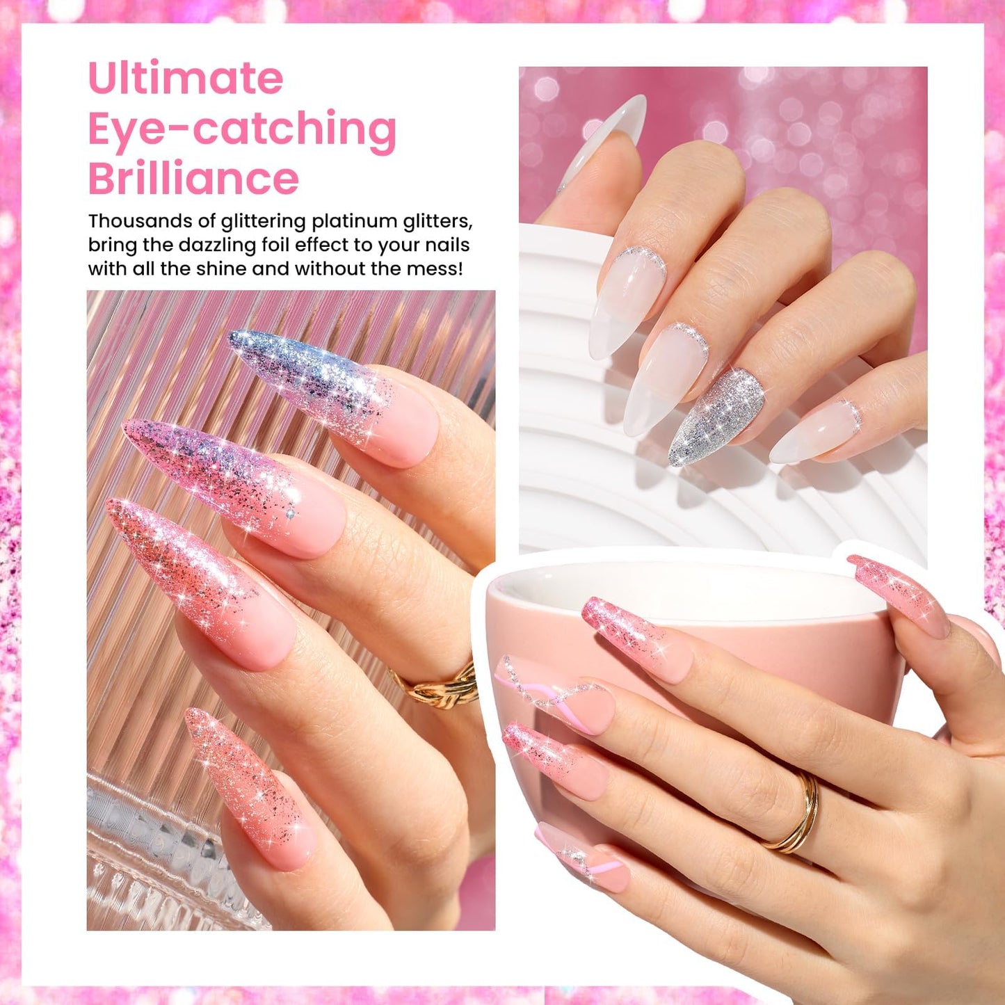Beetles Glitter Gel Nail Polish 6 Colors Sparkle Silver Pink Blue Gel Polish Set Soak Off Uv Diy Manicure Kit Gifts for Women