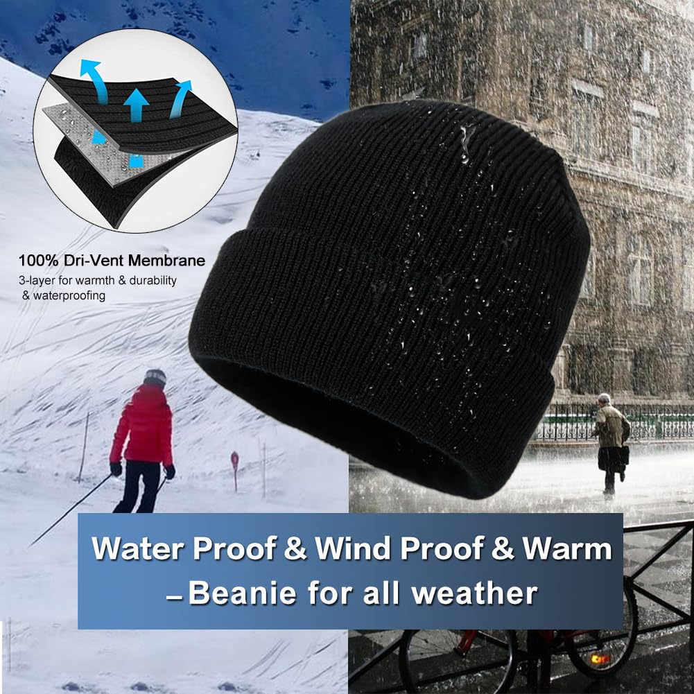 Comhats Mens Waterproof Beanie Fleece Lined Hat for Womem All-Weather Knit Winter Fisherman Skull Cap Warm Navyblue Medium Large