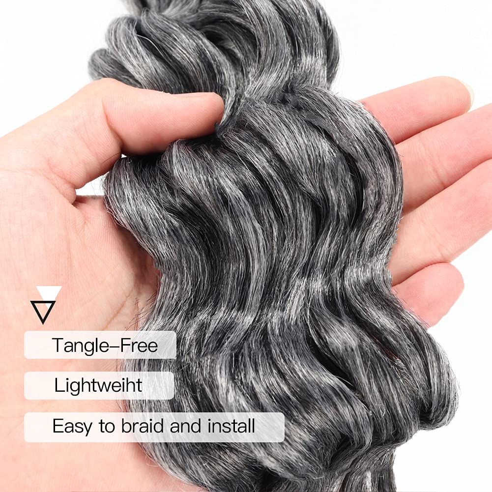 ToyoTree Ocean Wave Crochet Hair - 9 Inch 8 Packs Ombre Gray Short Curly Deep Wave Crochet Hair, Synthetic Ocean Wave Braiding Hair Extensions (9 Inch,T-Gray-8P)