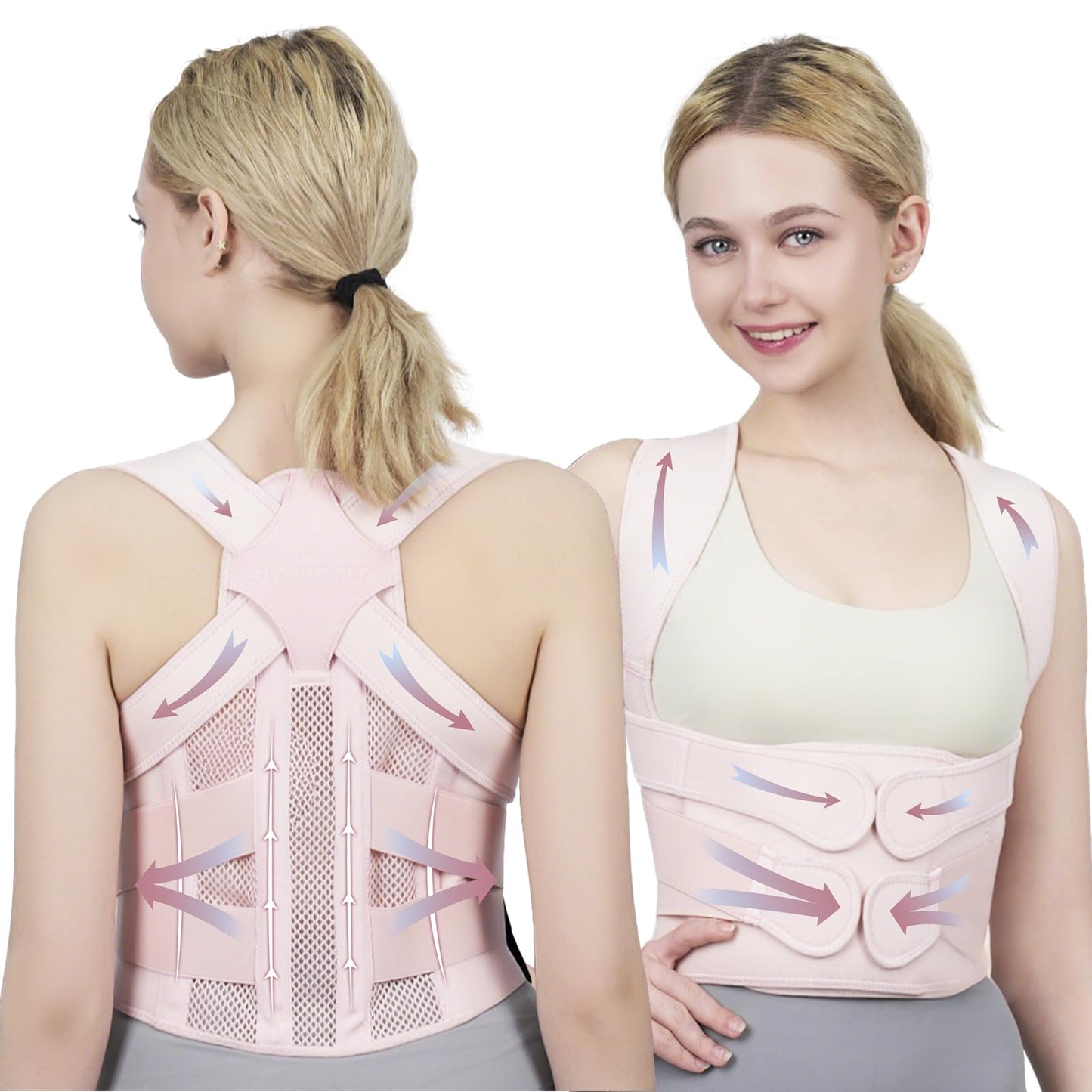 Posture Corrector for Women and Men Upgraded Back Brace, Adjustable Back Support for Upper and Lower Back Pain Relief, Shoulder Straightener for Hunchback, Scoliosis, Lumbar, Spine (Pink, Medium)