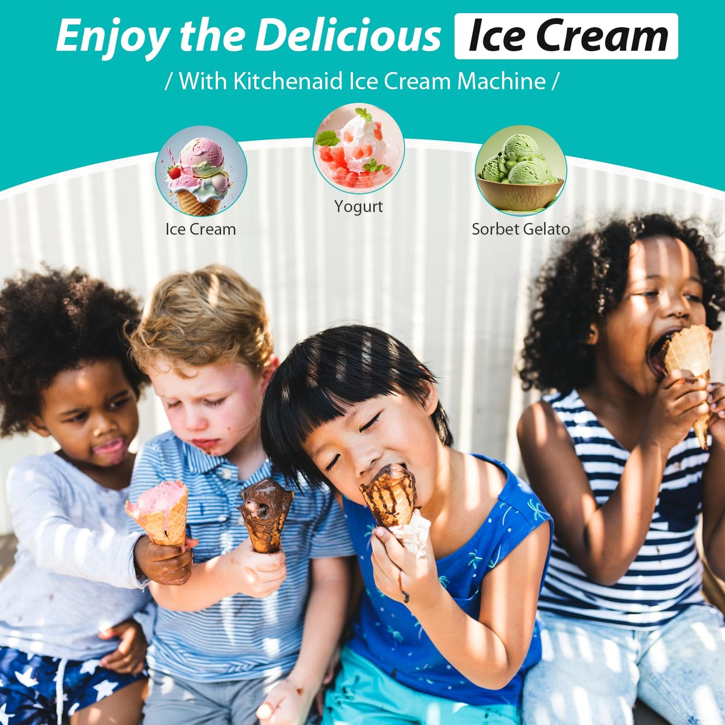 Ice Cream Maker Attachment for KitchenAid Stand Mixer, Ice Cream Bowl Compatible with 4.5Qt and Larger Stand Mixers, Ice Cream & Sorbet Gelato Maker Attachment, 2 Quart, White