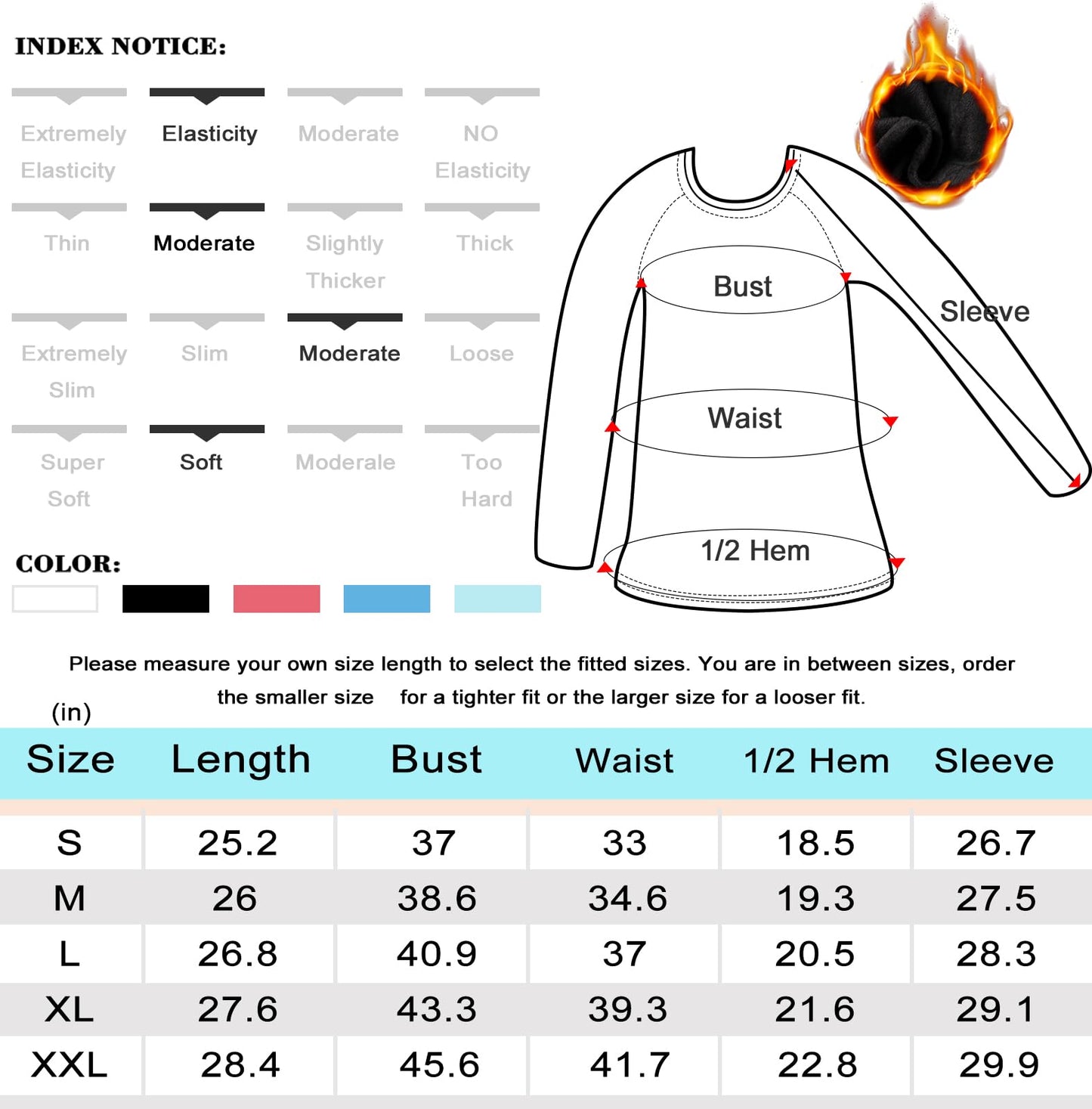 HISKYWIN Women's Long Sleeve Shirt Thermal Underwear Winter Warm Fleece Lined Top Soft Athletic Base Layer HF863 Black XXL