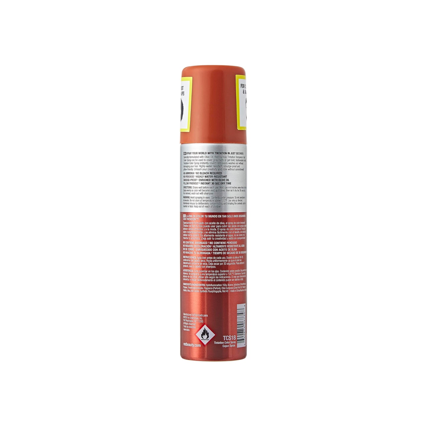 Red by Kiss Tintation Temporary Hair Color Spray 2.82oz, Quick-Dry & Smudge-Proof, Vivid Color Washable Hair Dye, Styling Spray Cosplay Halloween Birthday Party Festival (Cajun Spice)