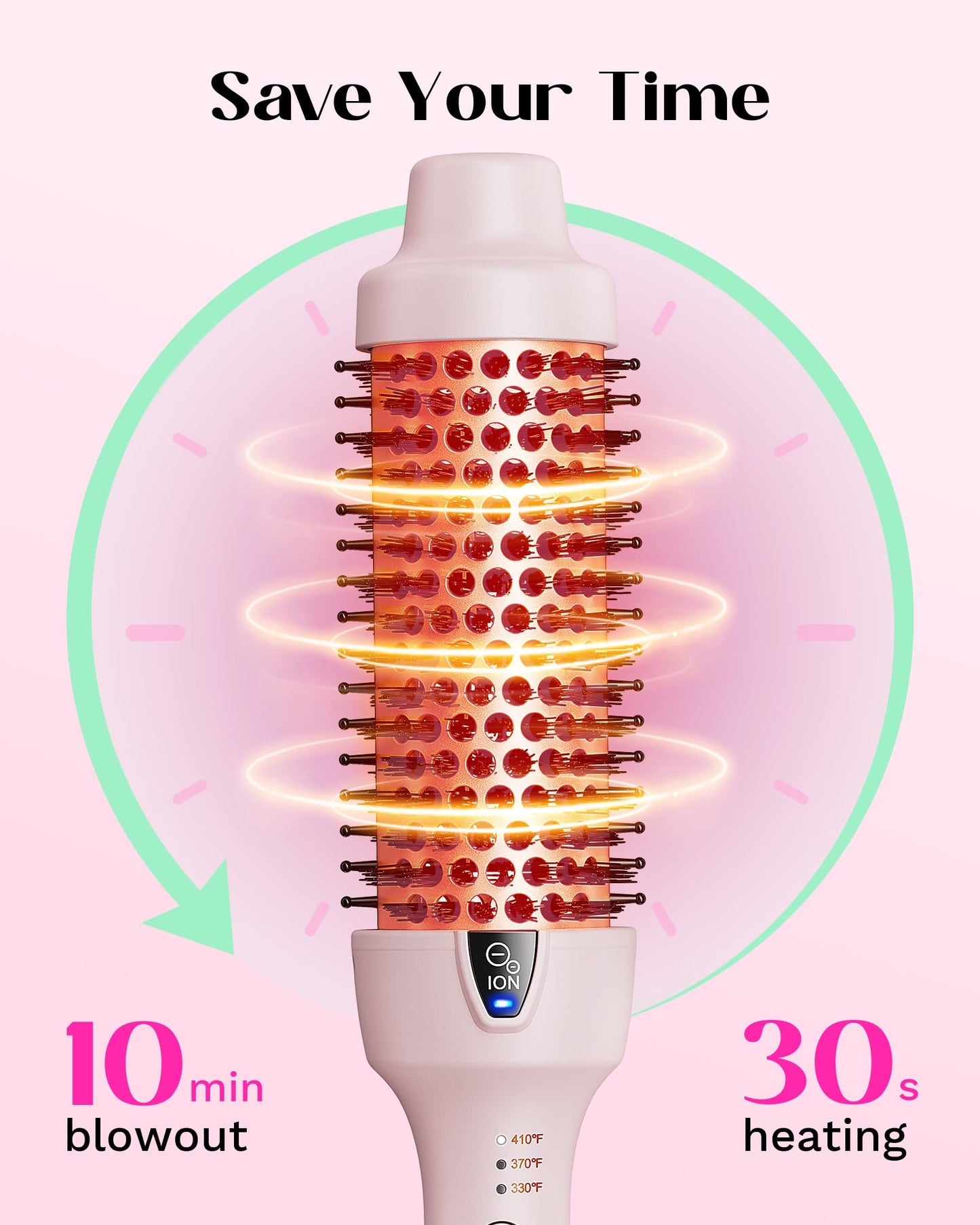 Wavytalk Updated Version Thermal Brush, 1.5 Inch Negative Ion Blowout Express Thermal Round Brush Creates Salon-Quality Blowouts, lonic Frizz Reduction Makes Hair Shinier & Smoother (Millennial Pink)