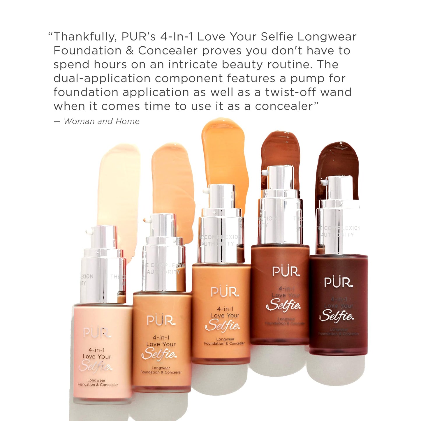 PÜR MINERALS 4-in-1 Love Your Selfie Longwear Foundation & Concealer, Full Coverage Liquid Foundation, Hydrating Formula, Cruelty Free