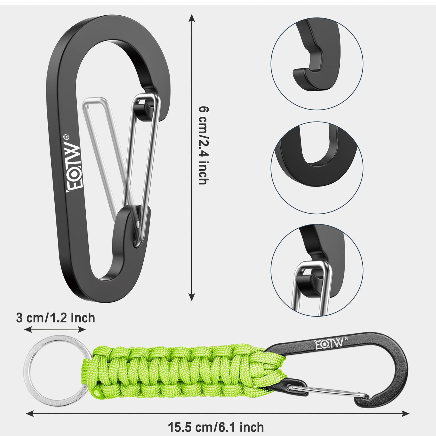 EOTW Carabiner Keychain, Small Carabiner Clip with Paracord Keychain Mini Aluminum D Ring Key Organizer