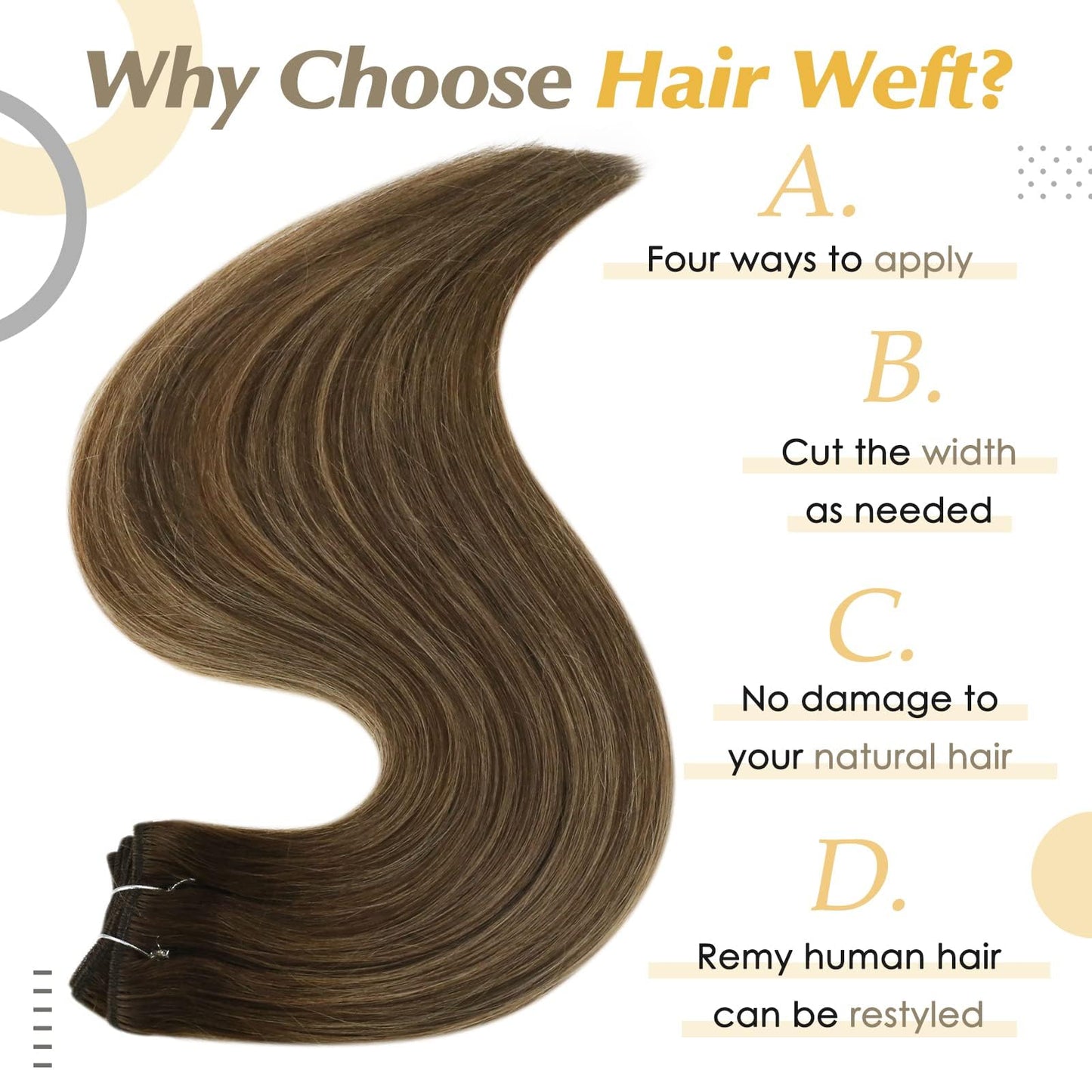 Full Shine Weft Hair Extensions Human Hair 12 Inch Weft Sew in Hair Extensions Real Human Hair 80G Color Medium Brown To Honey Blonde Mix Medium Brown Weft Ombre Brown Silky Straight Human Hair