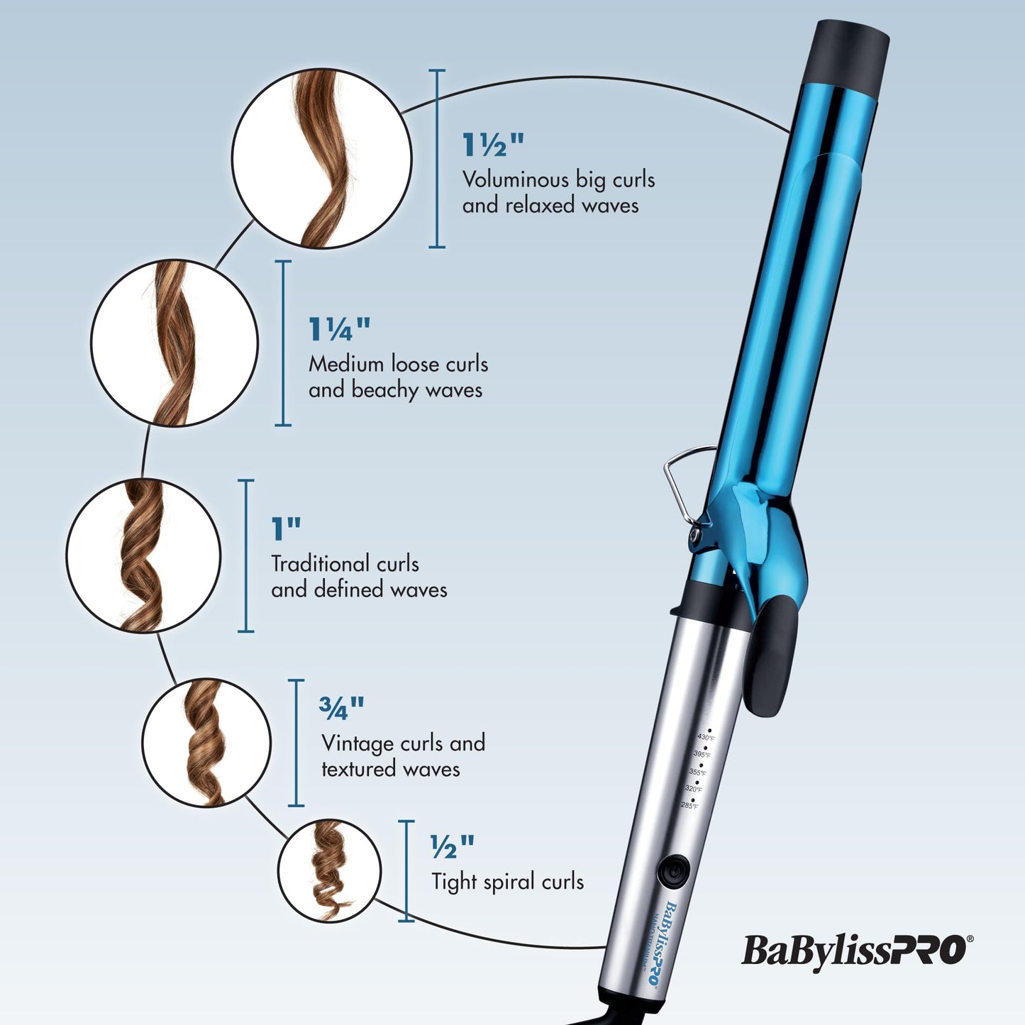BaBylissPRO Nano Titanium Professional 1.5" Curling Iron with Extended Barrel Perfect for Longer Hair