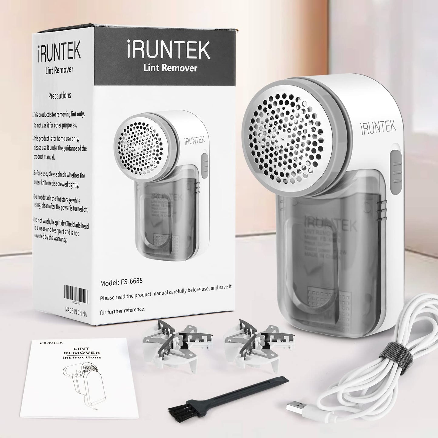 iRUNTEK Wired Fabric Lint Remover, Plug-in Lint Shaver and Brush 2 in 1,Sweater Defuzzer for Removing Fuzz, Lint Balls, Pills, Bobbles from Clothes, Furniture, Carpet & Couch