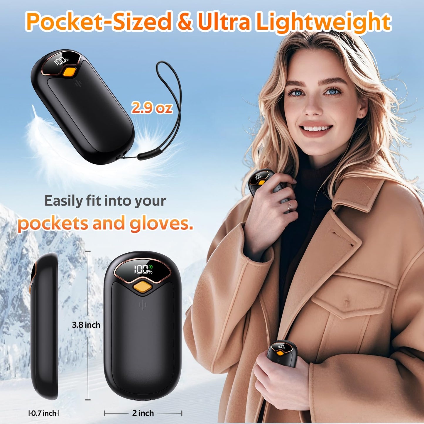 Hand Warmers Rechargeable - 7000mAh Magnetic Electric Hand Warmer 2 Pack, 20Hrs Warmth, LED Digital Display, 4 Heating Levels Portable Pocket Heater, Reusable Handwarmers for Raynauds Golf Hunting