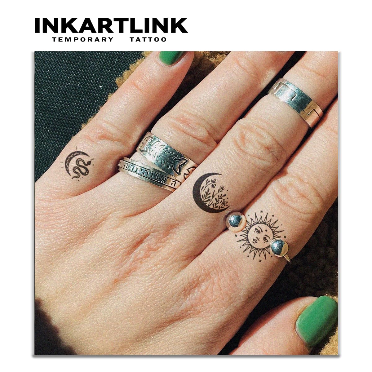 INKARTLINK Tattoo Tech, 2 Sheets Medium Semi Permanent Tattoo, Temporary Tattoos, Last 1-2 Weeks, Waterproof, Realistic Look, No Adhesive, No Reflection (Sun and Moon Design)