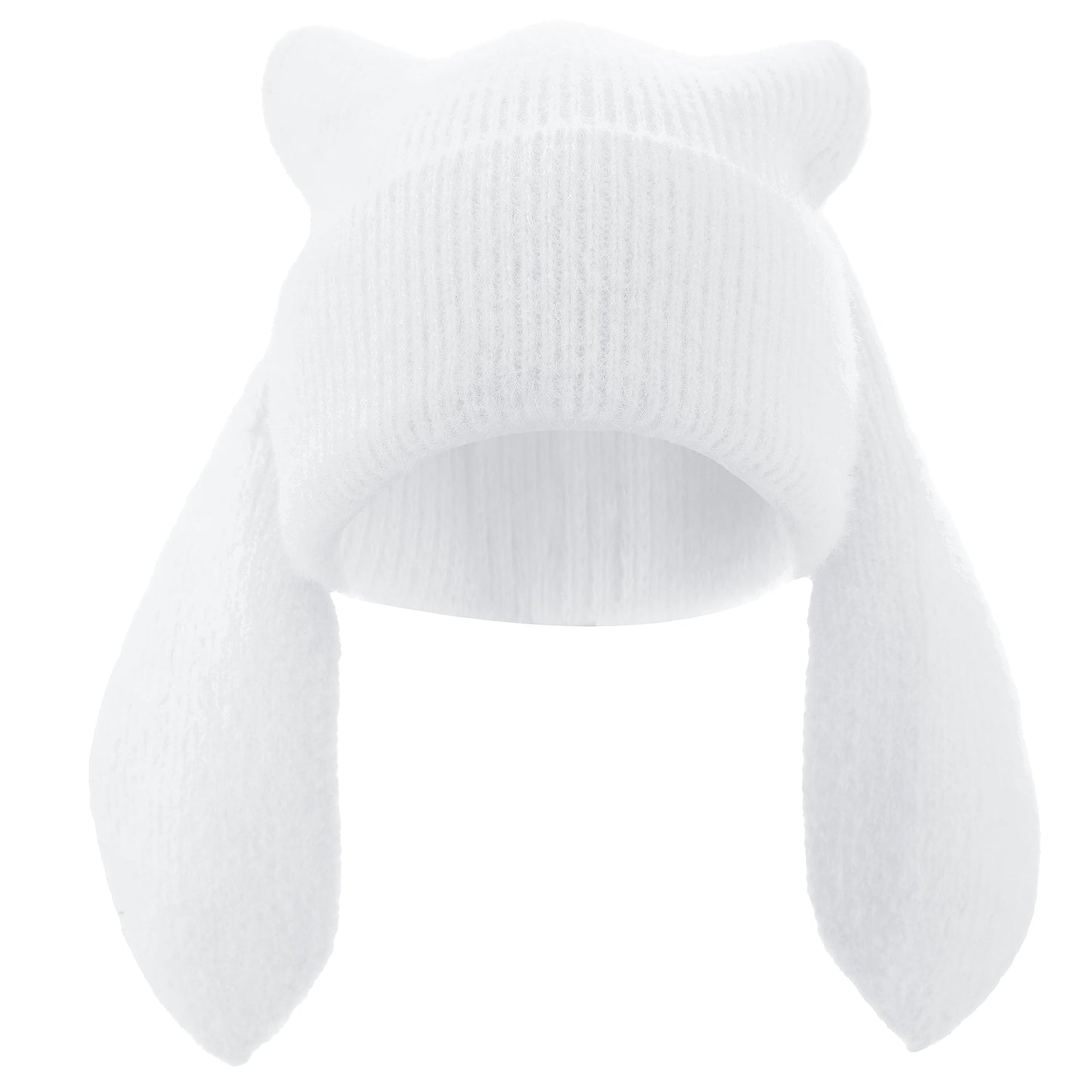 Bunny Beanie Hats for Women Cute Rabbit Beanie Crochet Hats Winter Cap Warm Skull Cap Outdoor Ski Slouchy White