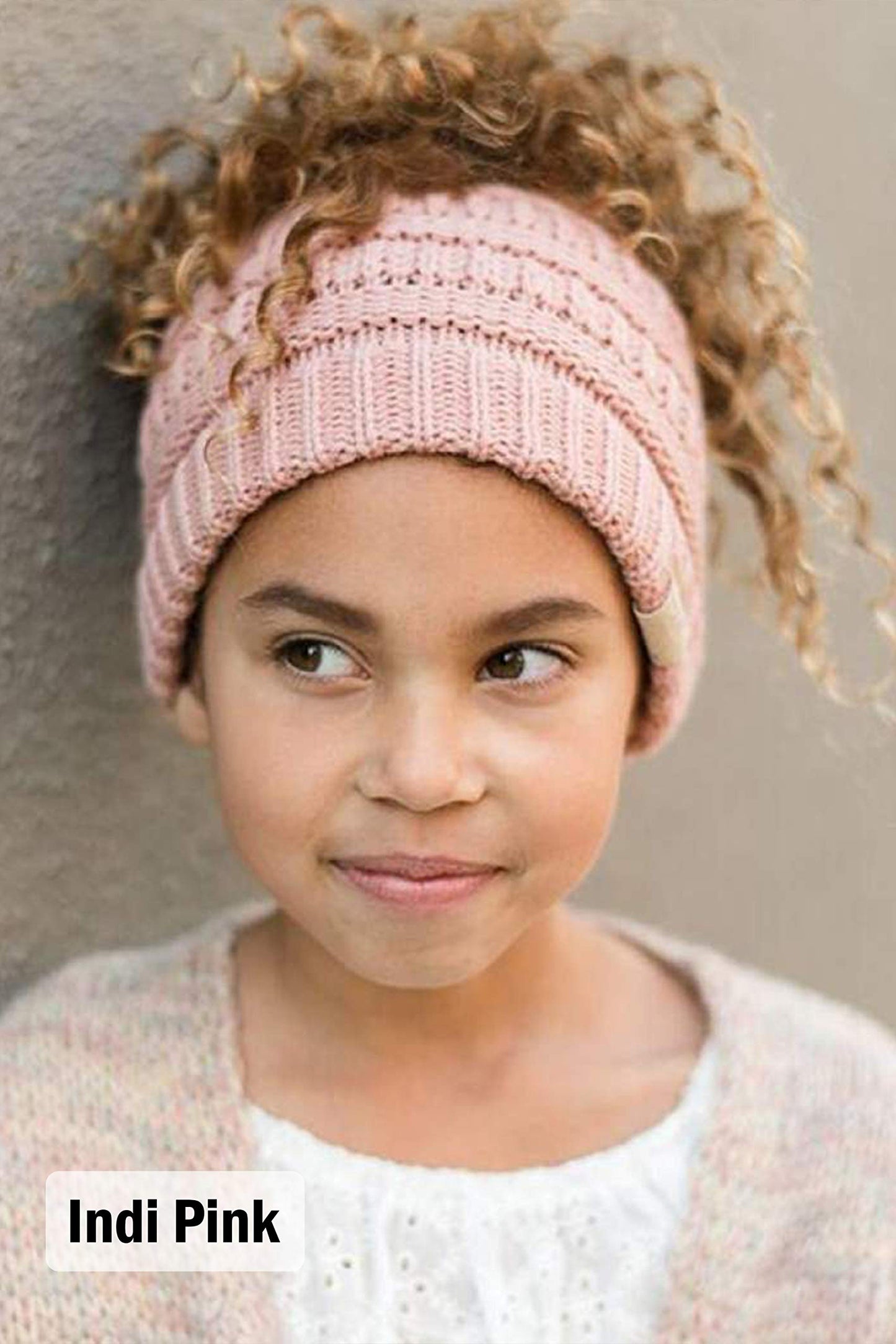 Funky Junque Kids Messy Bun Ponytail Winter Knit Hat Girls Beanie Tail - Black
