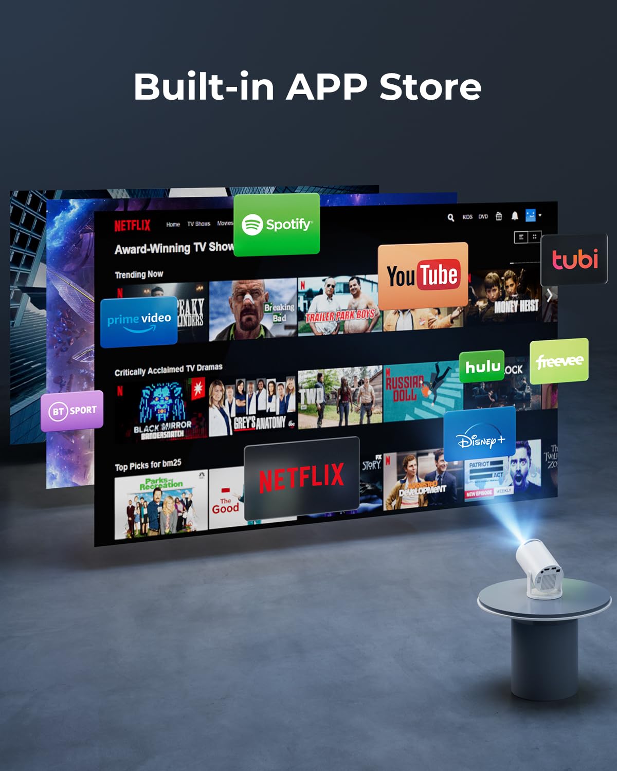 CLOKOWE Mini Projector with WiFi and Bluetooth - Built-in Apps, Smart Portable Projector with 180° Rotation, Auto Keystone, Support 1080P, Compatible with HDMI/USB/TV Stick/Smartphone/Laptop