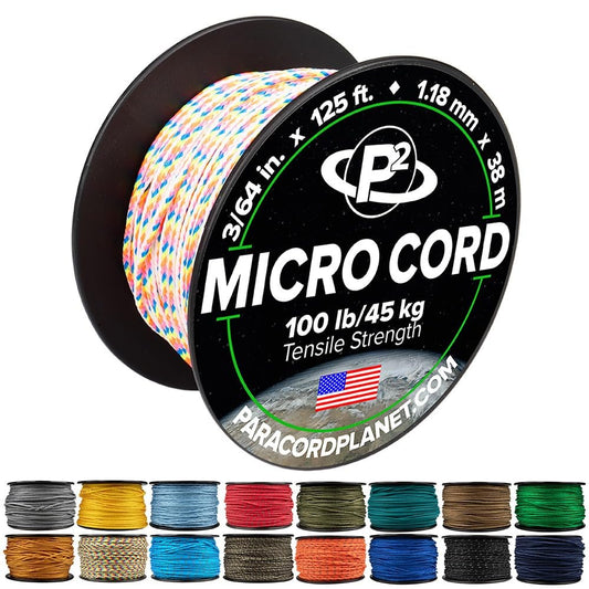 Paracord Planet Micro Paracord – Thin Braided Cord for Crafting, Fishing, and DIY Projects in 125 ft Spools – Light Stripe