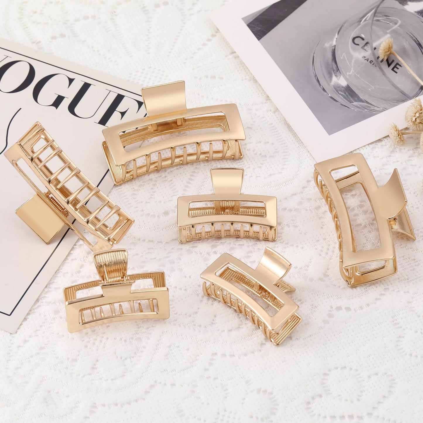 LUKACY 6 Pack Gold Hair Claw Clips, Perfect Big gold Jaw hair clamps for Women and Thinner, Thick hair styling,Strong Hold, Fashion Hair Accessories(Style 3)