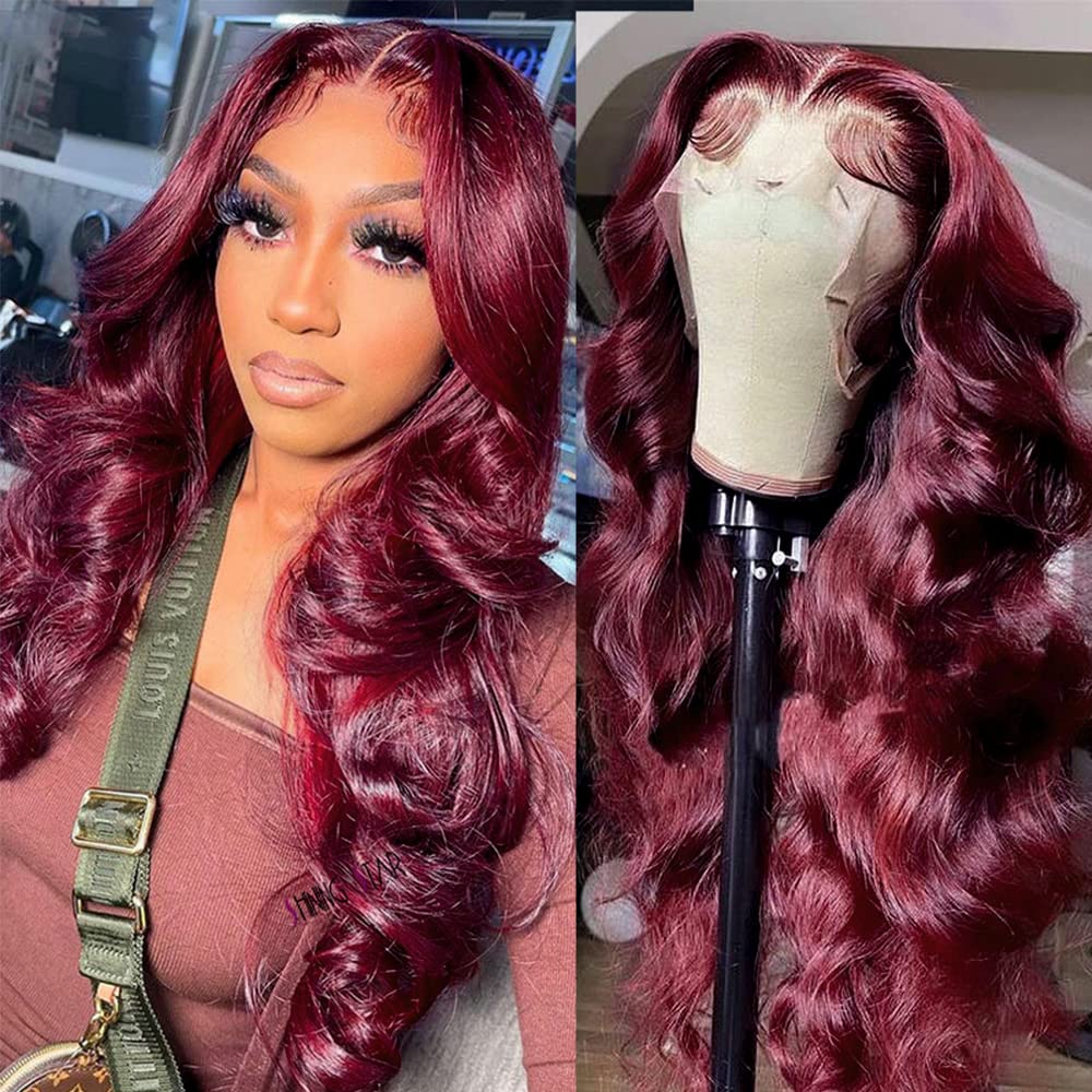 99J Burgundy Lace Front Wigs Human Hair With Baby Hair Pre Plucked 13x4 Body Wave 99j HD Transparent Lace Frontal Human Hair Wigs for Women 99J Glueless Lace Front Wigs Human Hair 18Inch