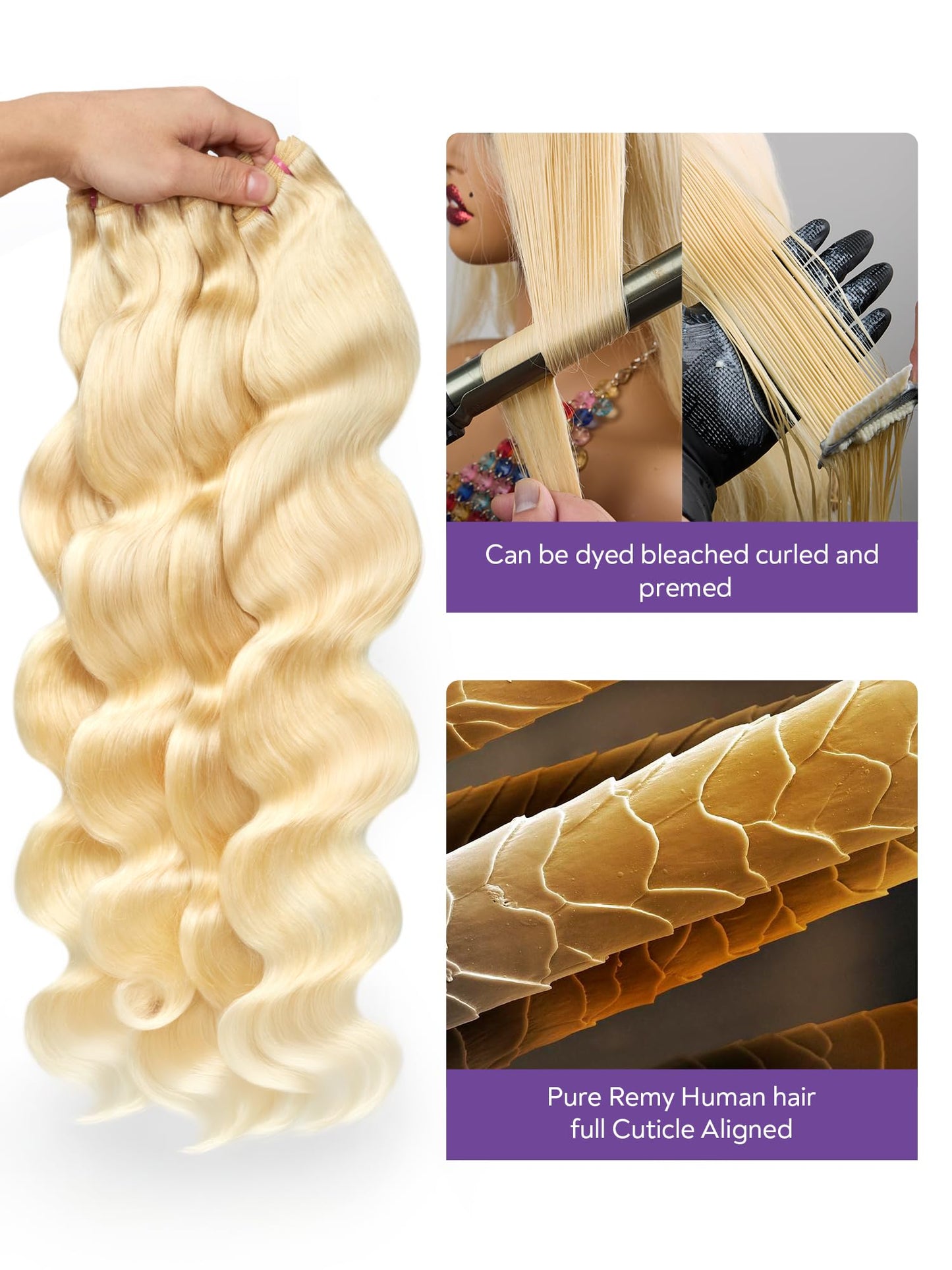 Blonde Body Wave Bundles Human Hair 18 20 22 24 inch 4 Bundles 613 Bundles Human Hair Extensions Natural Brazilian Virgin Unprocessed Human Hair with Mono Top Closure