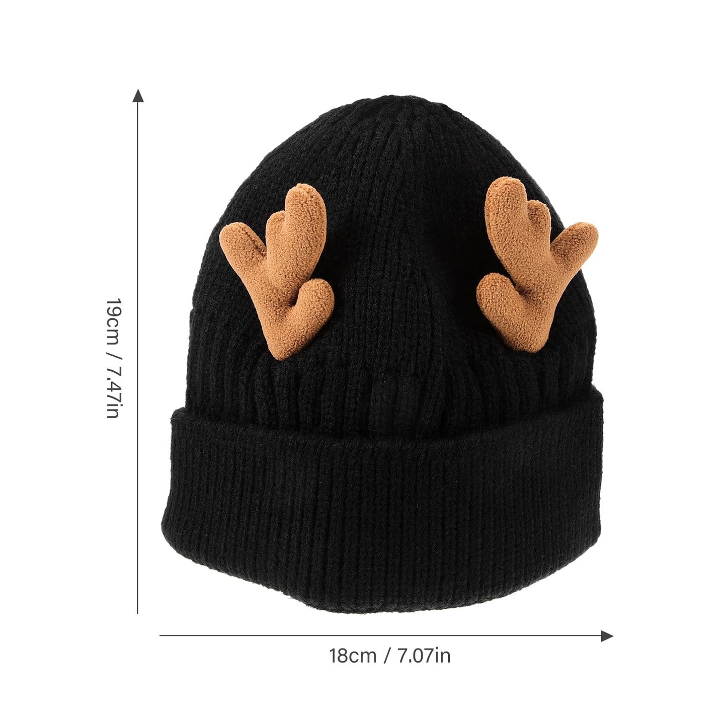 MAGICLULU 1 Pack Reindeer Beanie Antler Warm Cap Christmas Knitted Beanie Hat for Adults Women Adults(Black)