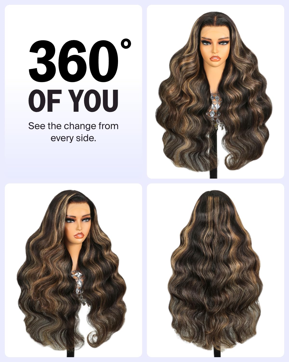 MEGALOOK Highlight Lace Front Wig Human Hair 200% Density Balayage Wig Human Hair 13x4 HD Transparent Lace Front Wigs Human Hair Pre Plucked 30inch FB27#