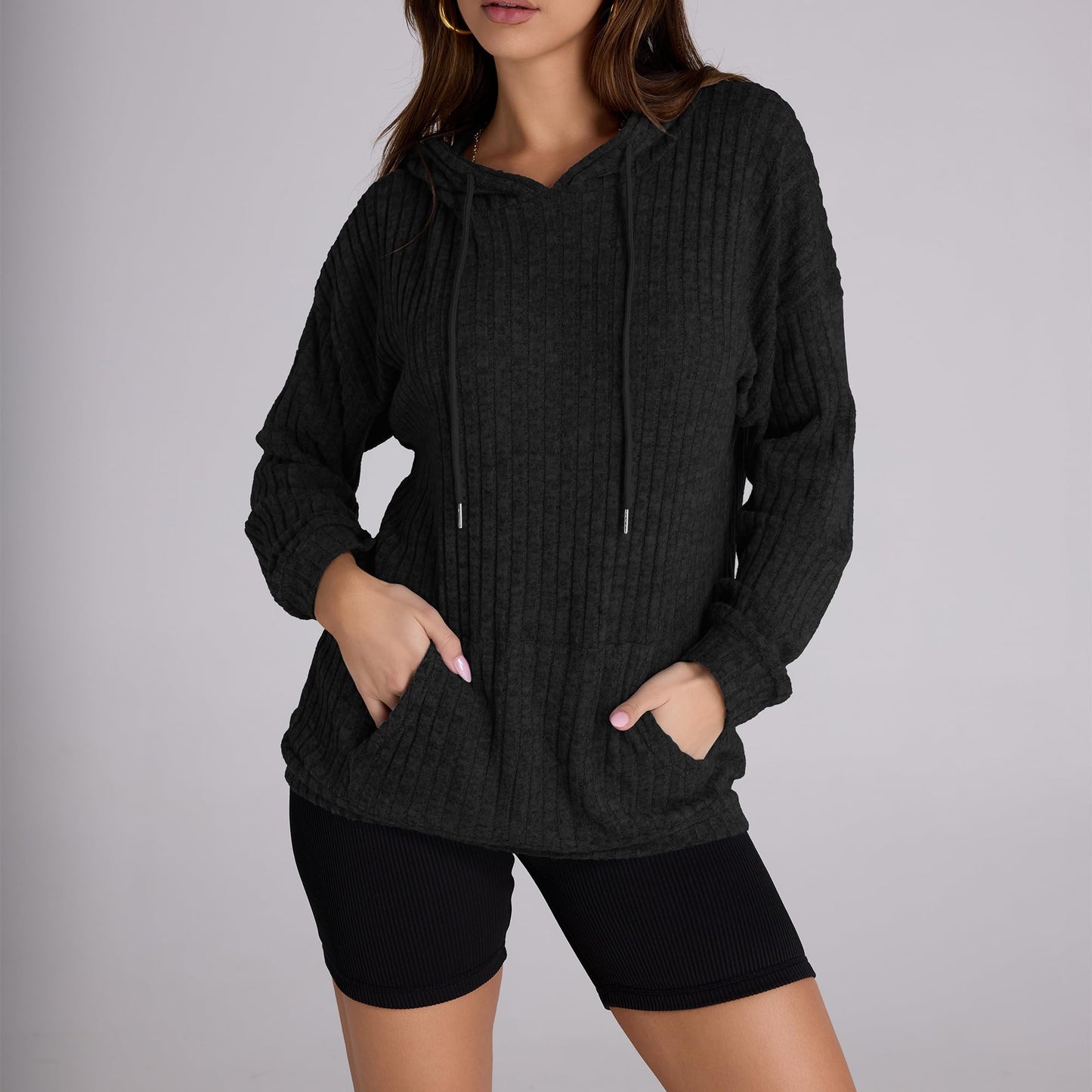 Witsmile Womens Oversized Hoodies Lightweight Sweatshirts Long Sleeve Pullover with Pocket 2024 Fall Winter Outfits Y2k Clothes Black