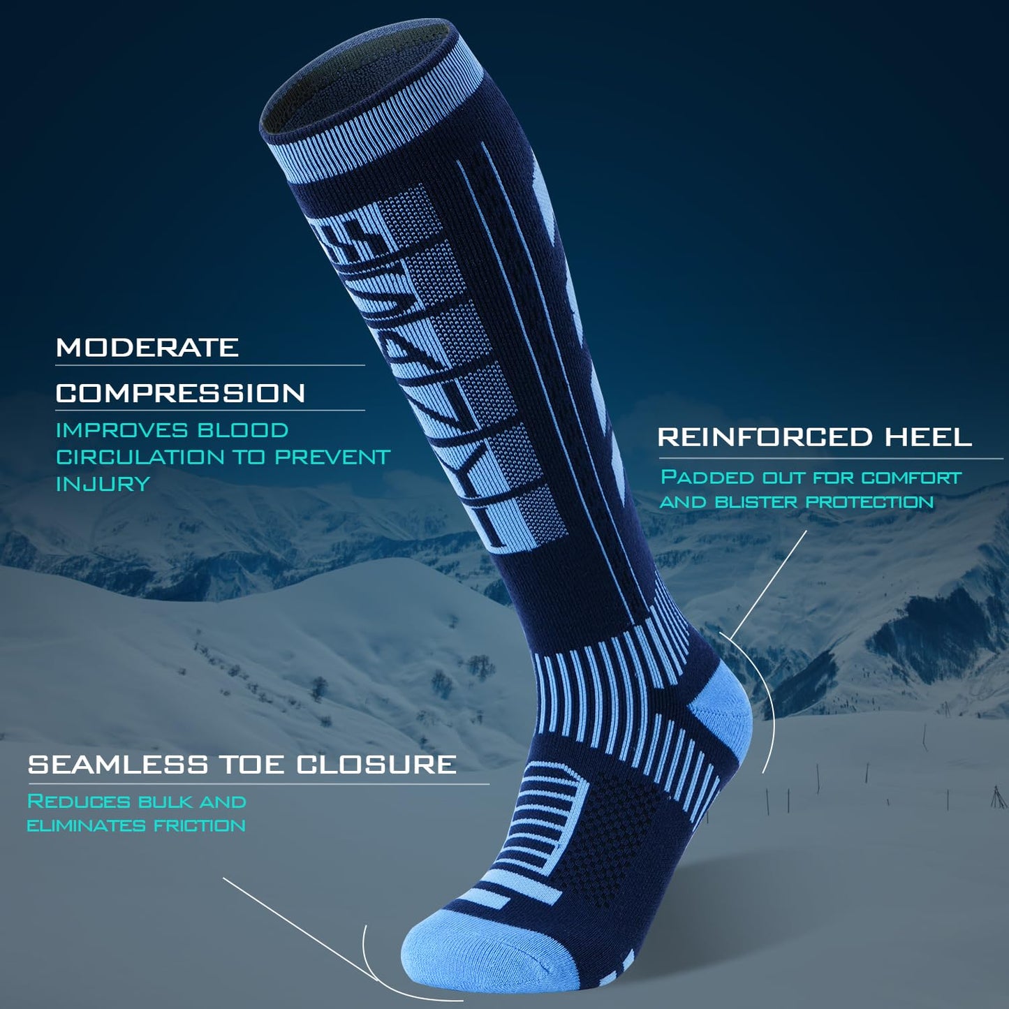 SANYIYIBA 2-Pair Men's Women's Knee-high Merino Wool Ski Socks Whether Daily Warmth Preservation or Snow Sports-Grey+Grey-L