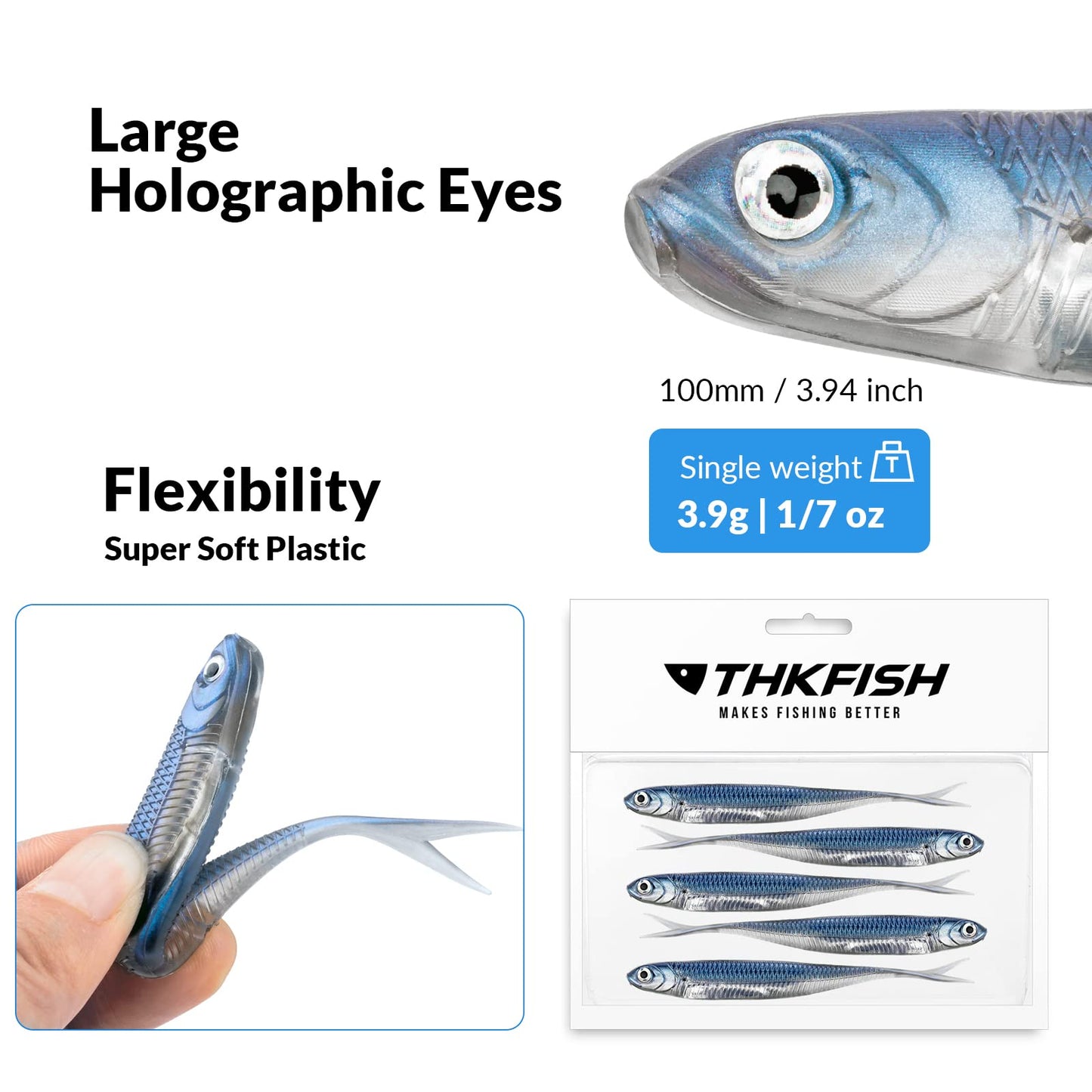 QualyQualy Soft Swimbait Fishing Lures Realistic Shad Bait Jerk Shad Minnow Drop Shot Lure Bass Bait Shad Plastic Lure for Trout Pike Walleye Crappie 5PCS