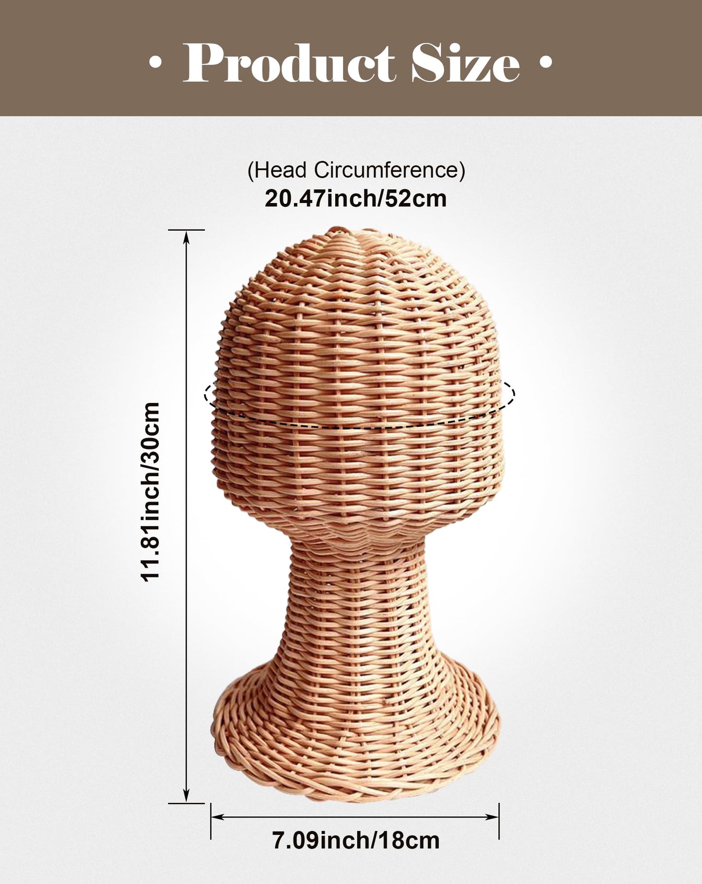 CHADWICK Mannequin Head Stand, Rattan Wig Stand, Hat & Wig Display Holder, Handmade Wicker Wig Head Stand, Vine Woven Hat Stand, Rustic Cap Rack for Home, Hair Salon, Showcase, Stable Base
